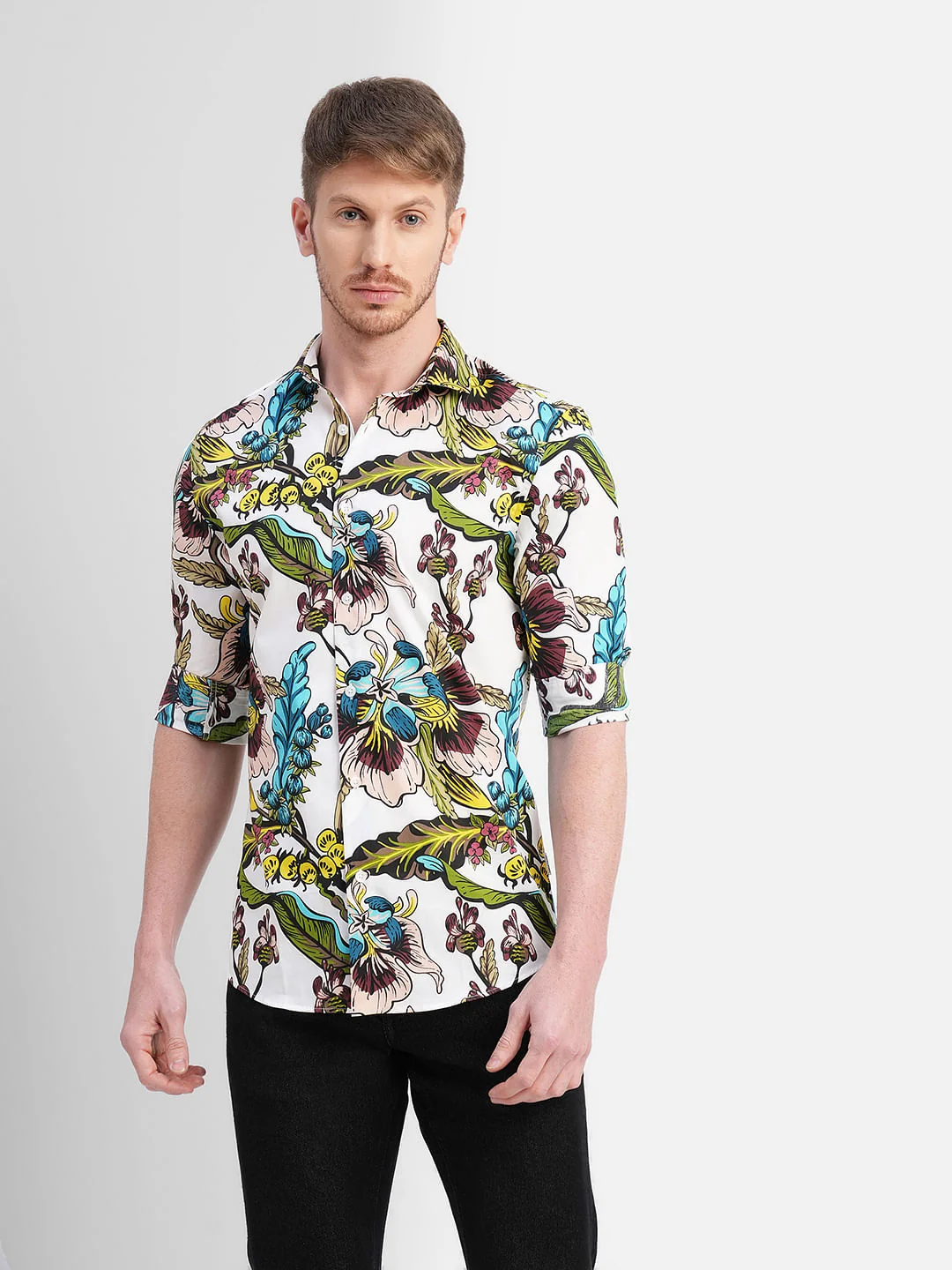 White Floral Print Full Sleeves Shirt - Image 2