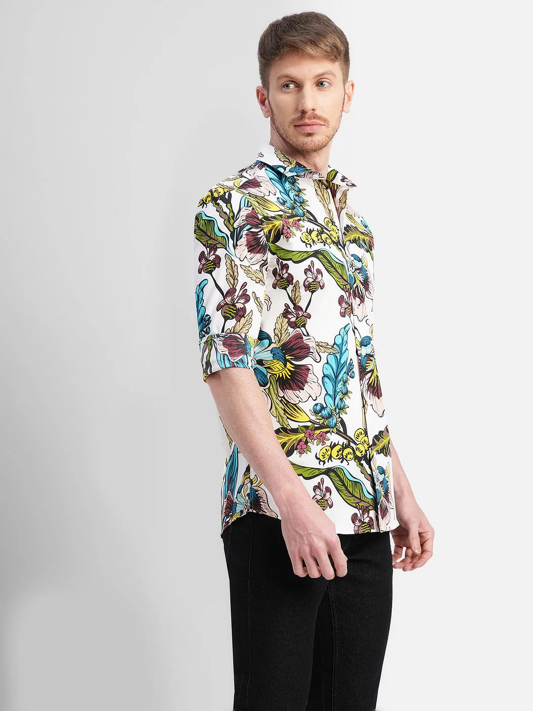 White Floral Print Full Sleeves Shirt - Image 3