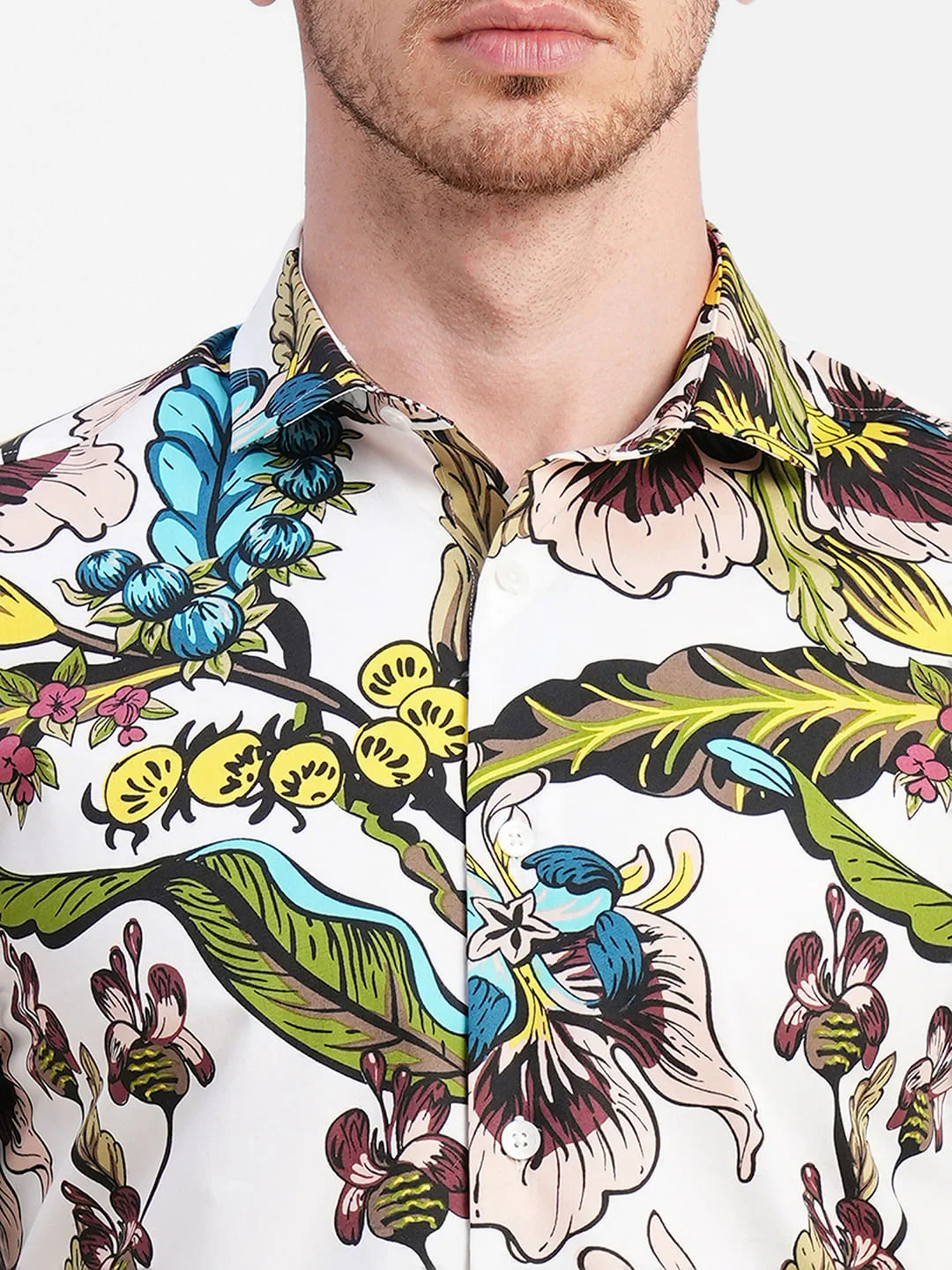 White Floral Print Full Sleeves Shirt - Image 5