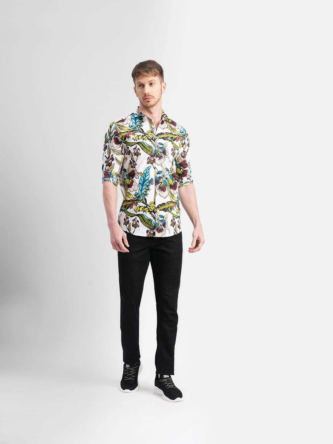 White Floral Print Full Sleeves Shirt - Image 6