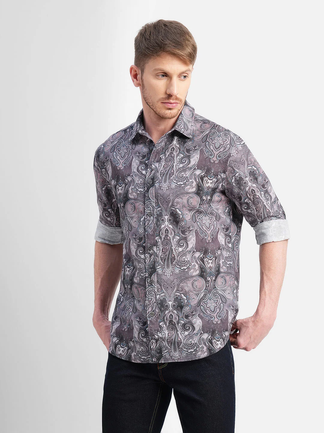 Brown Abstract Print Full Sleeves Shirt - Image 2