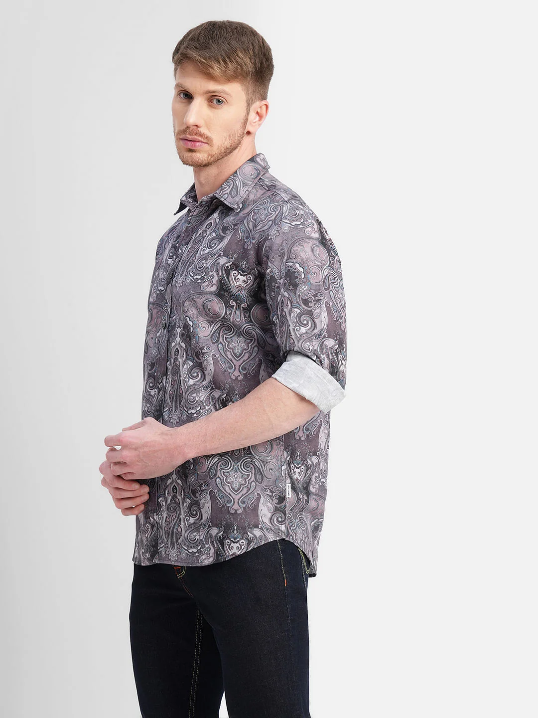Brown Abstract Print Full Sleeves Shirt - Image 3