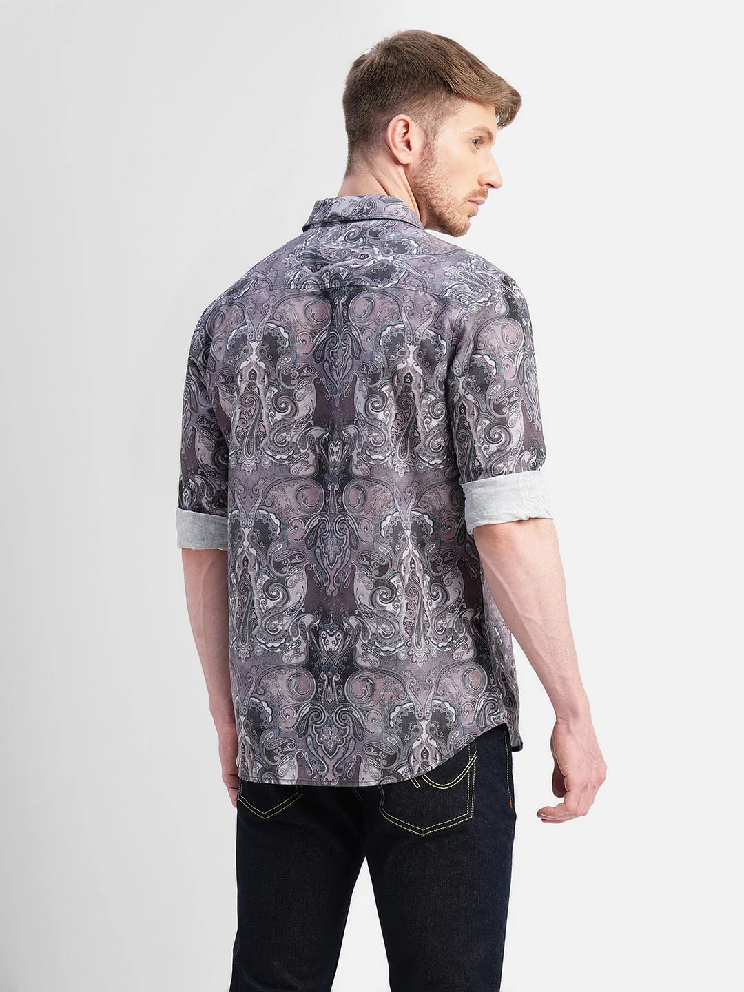 Brown Abstract Print Full Sleeves Shirt - Image 4