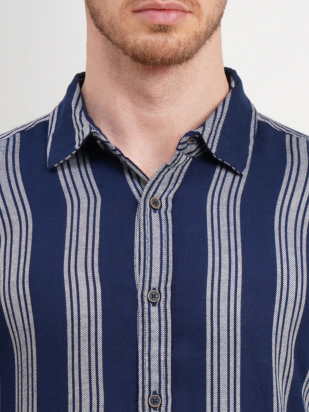 Blue Striped Full Sleeves Shirt - Image 5