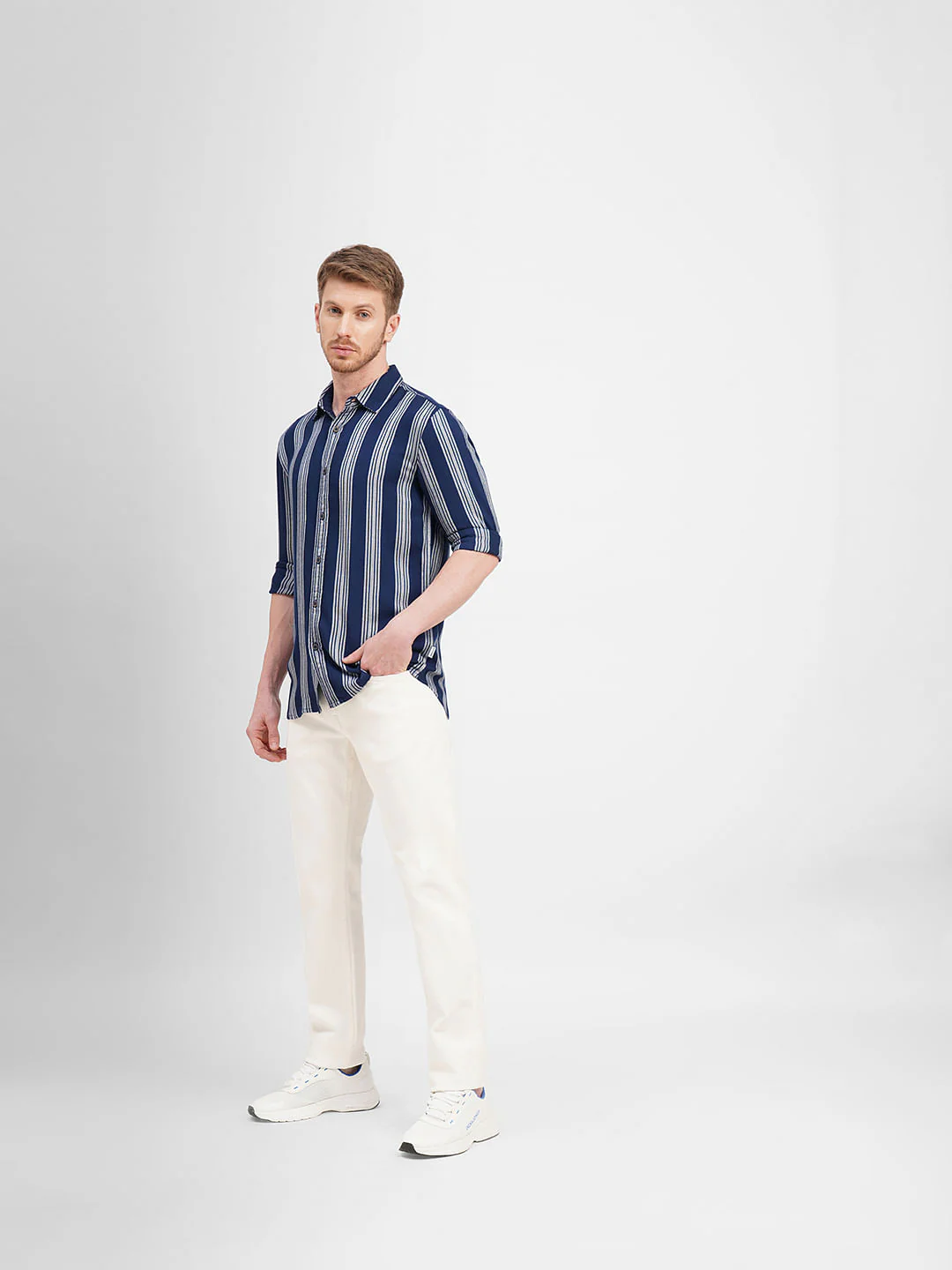 Blue Striped Full Sleeves Shirt - Image 6