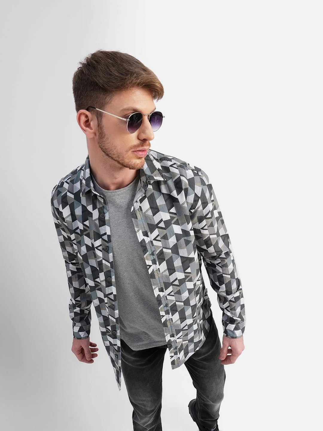 White Printed Full Sleeves Shirt