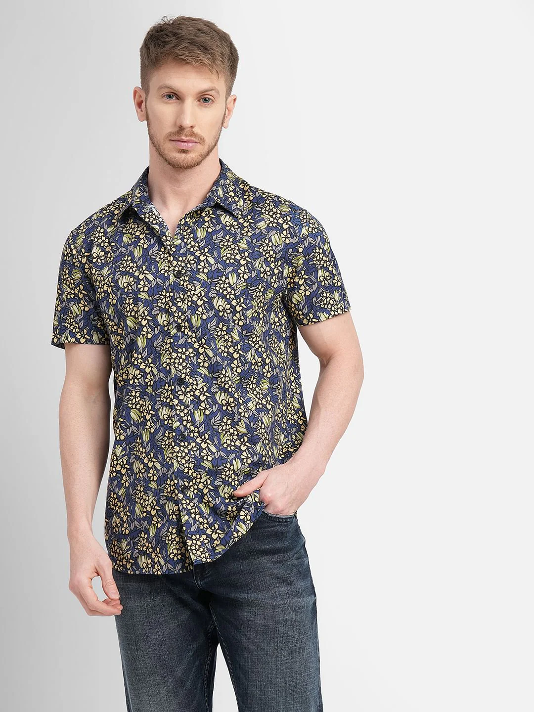 Blue Floral Short Sleeves Shirt - Image 2