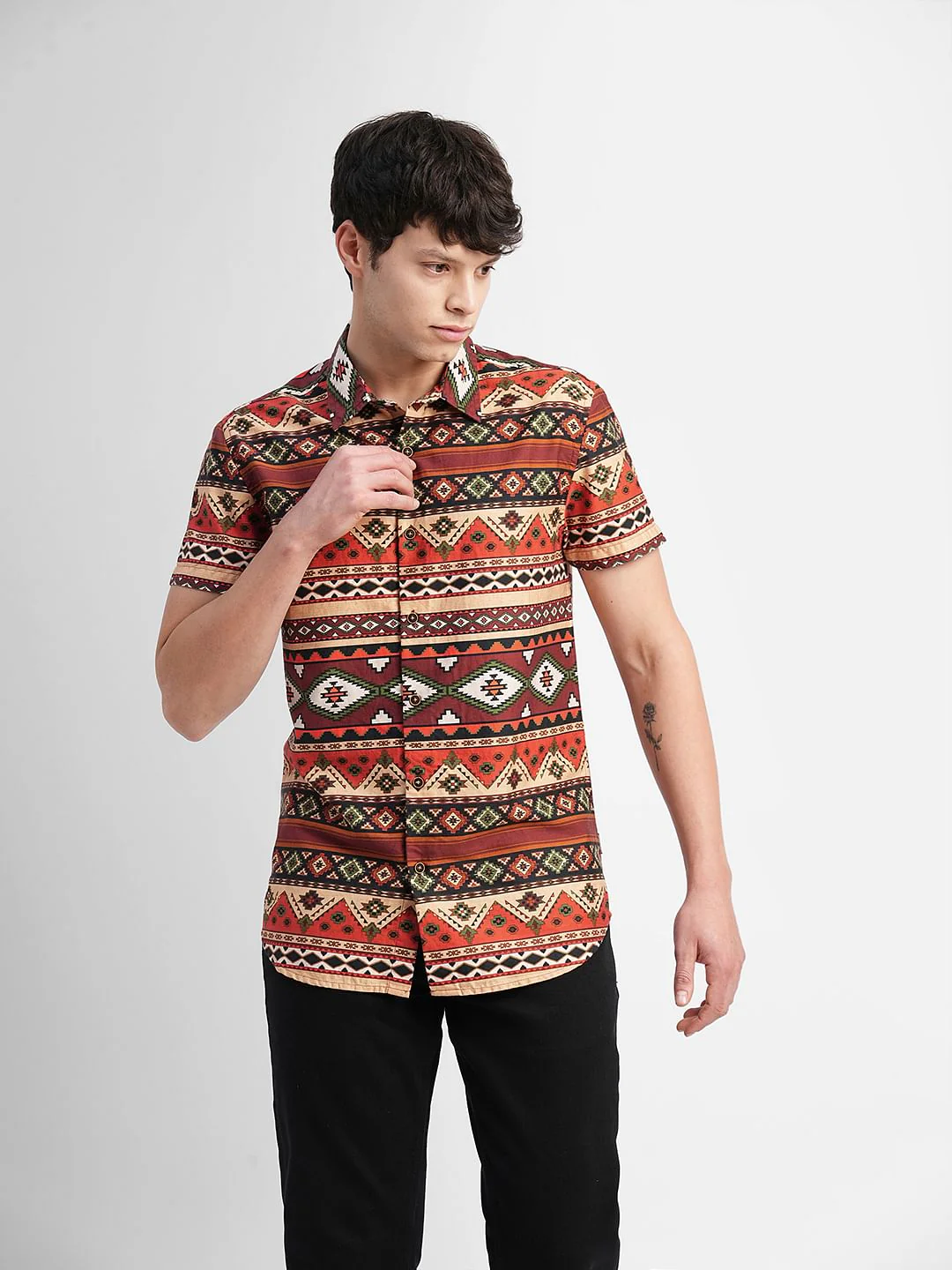 Red Printed Short Sleeves Shirt - Image 2