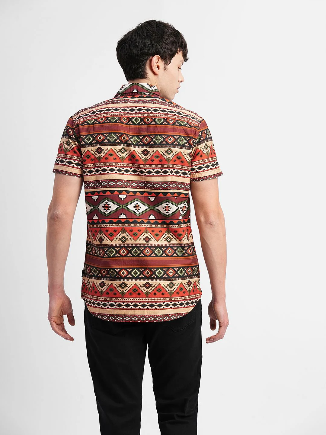 Red Printed Short Sleeves Shirt - Image 4