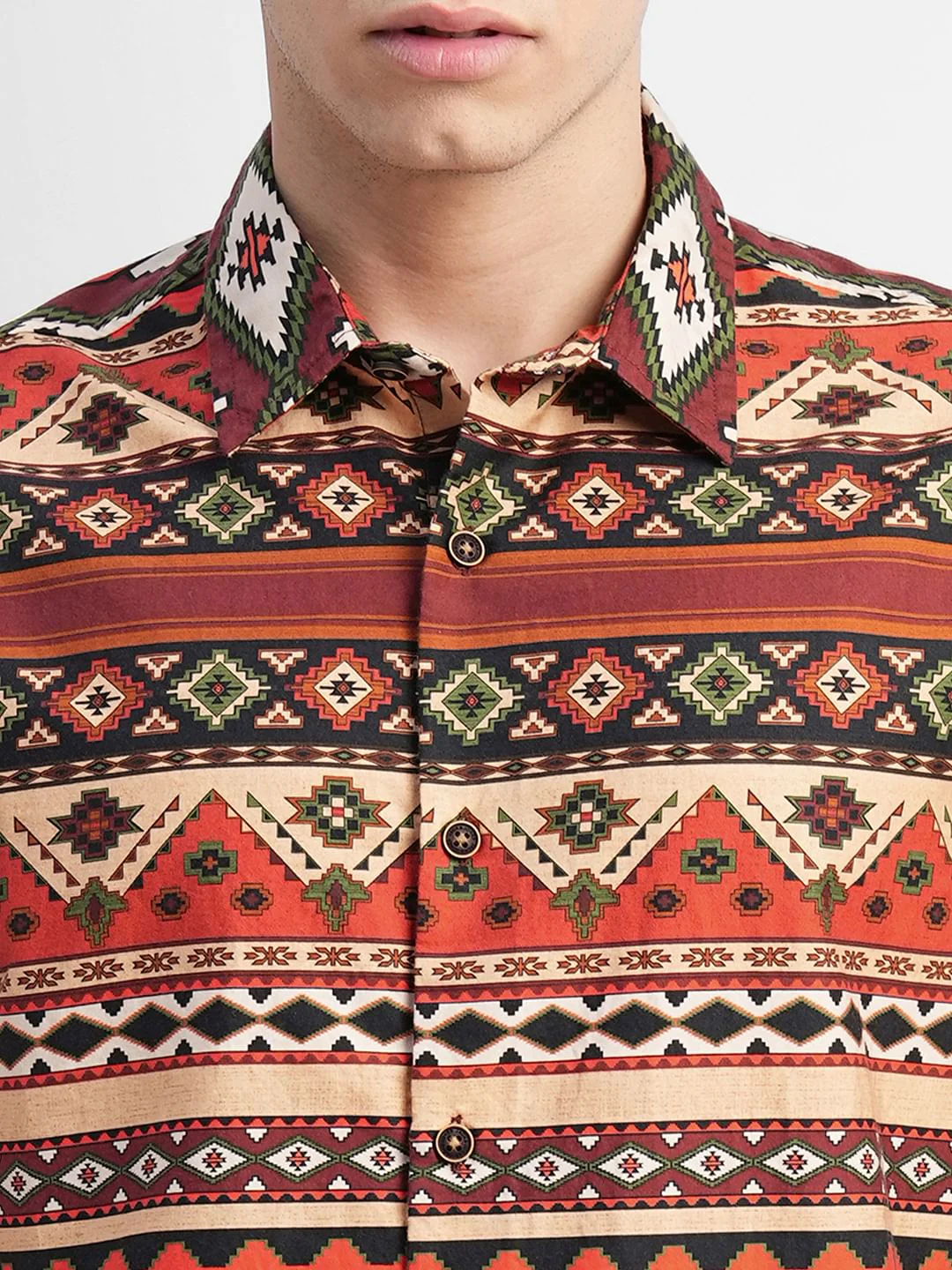 Red Printed Short Sleeves Shirt - Image 5