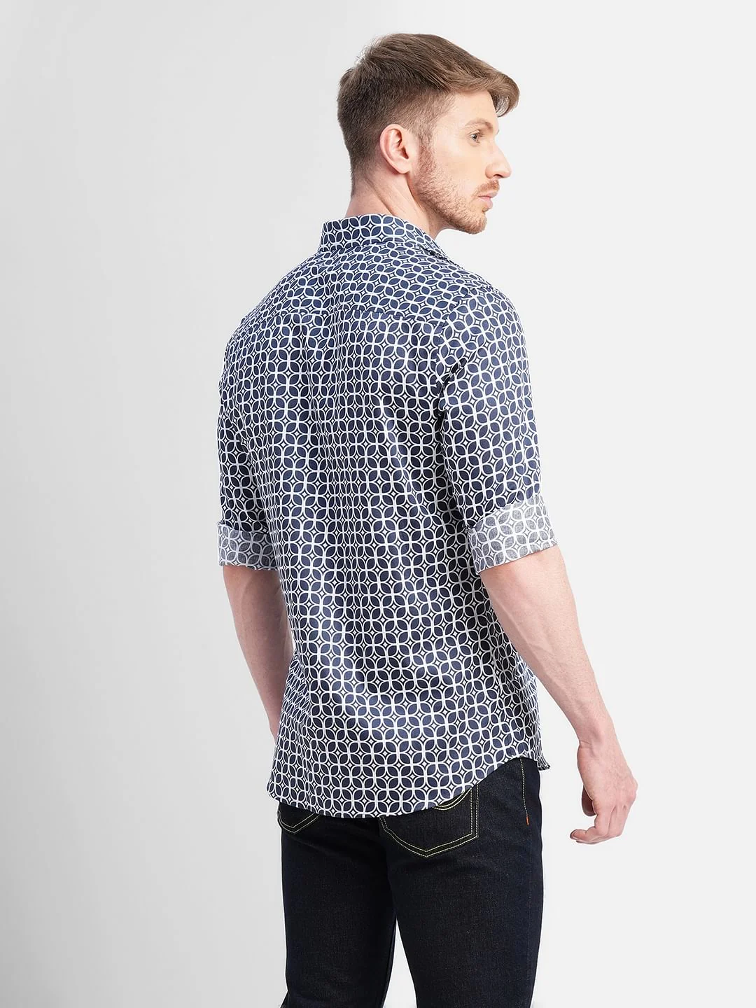 Dark Blue Printed Full Sleeves Shirt - Image 4