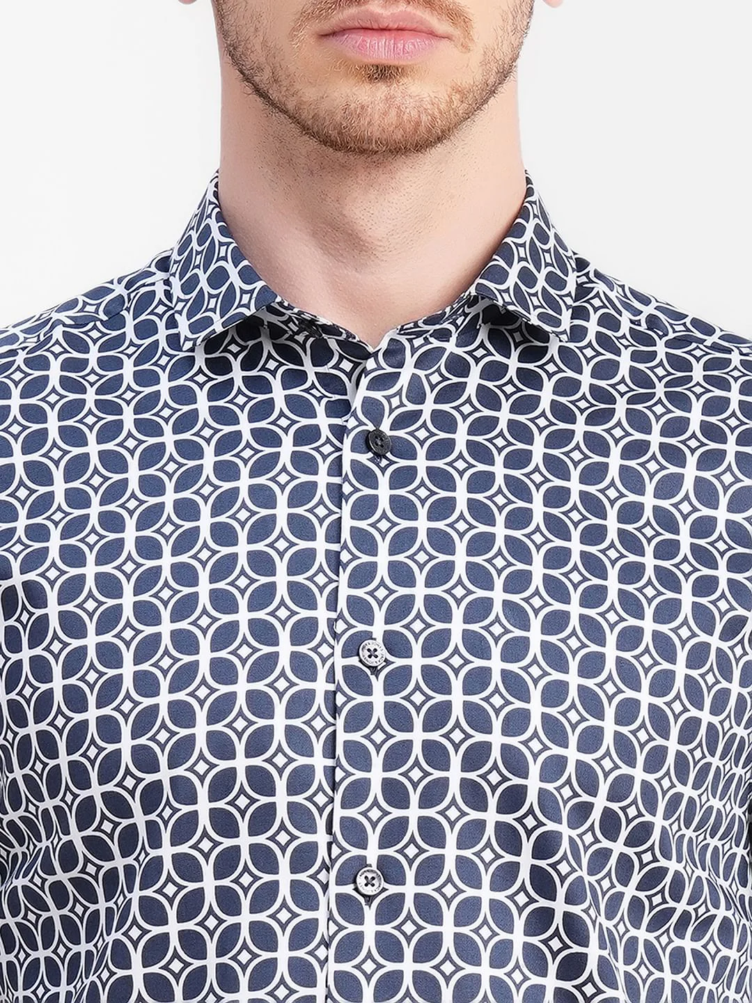 Dark Blue Printed Full Sleeves Shirt - Image 5