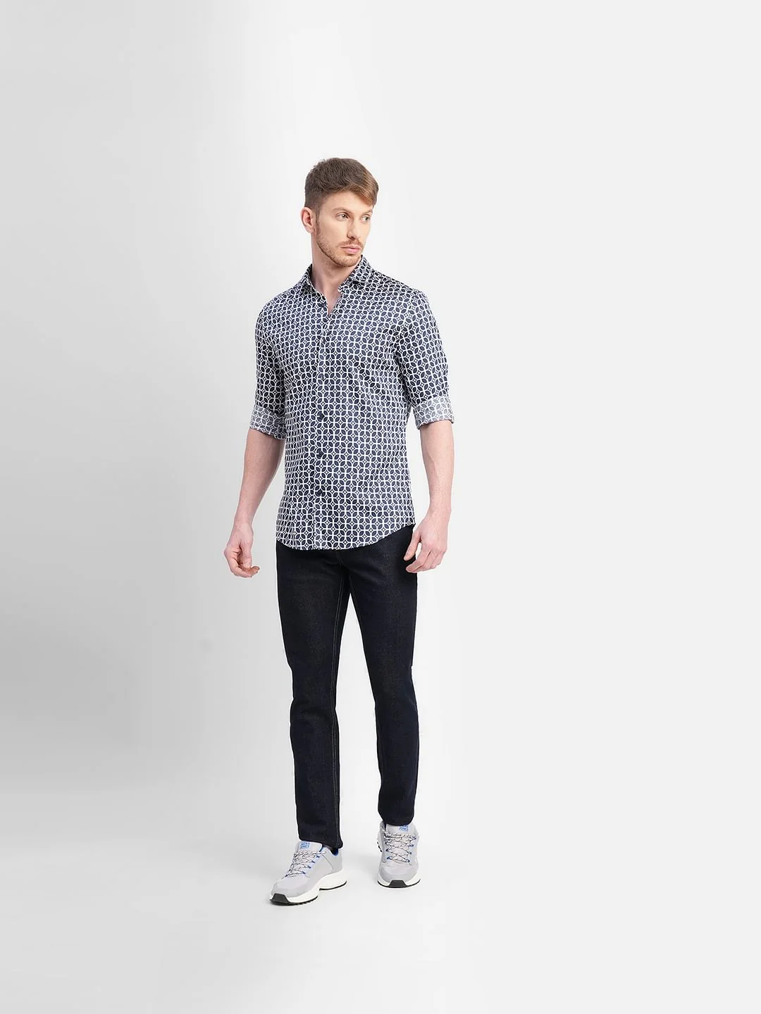 Dark Blue Printed Full Sleeves Shirt - Image 6