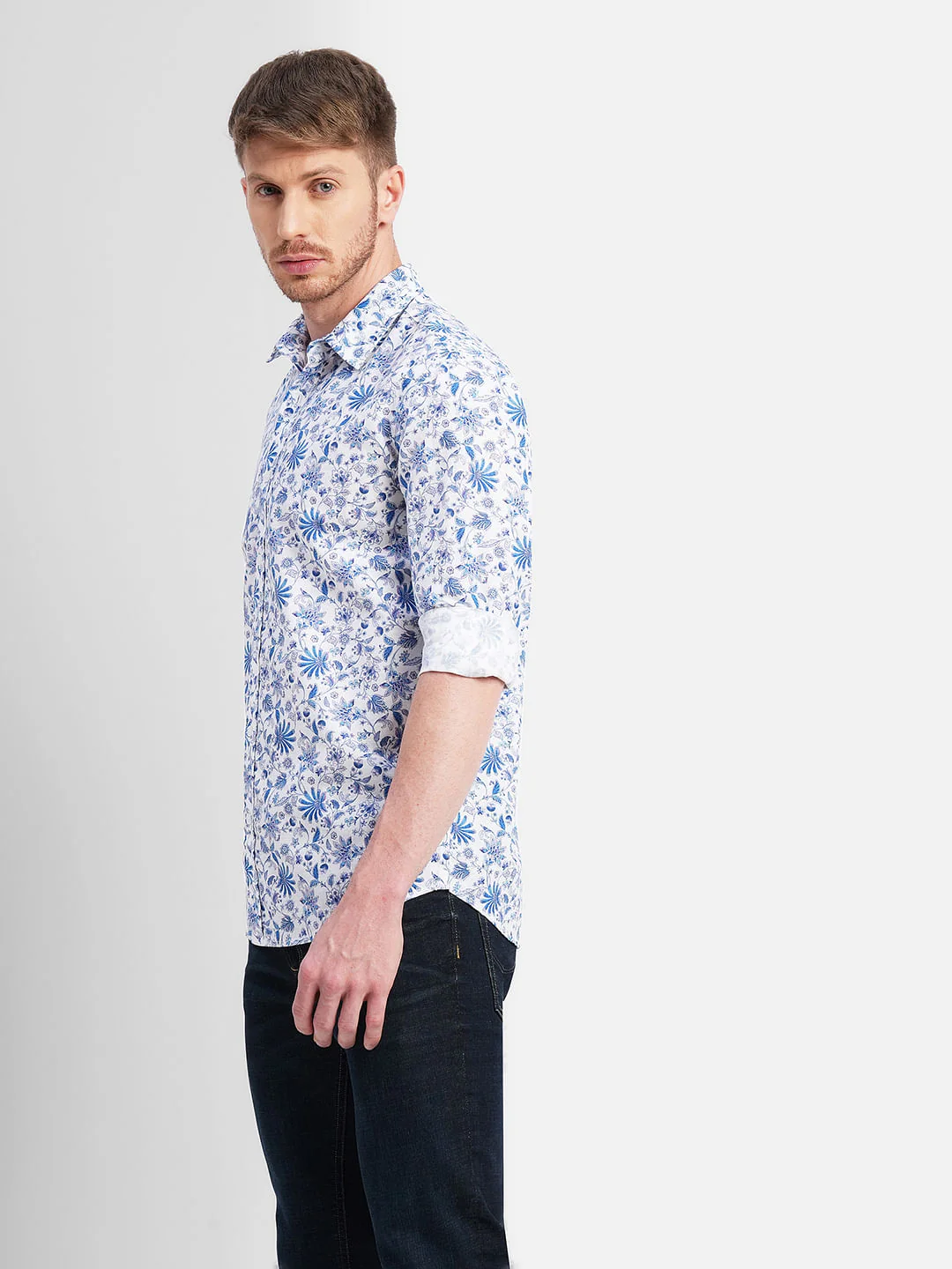 White Floral Print Full Sleeves Shirt - Image 3