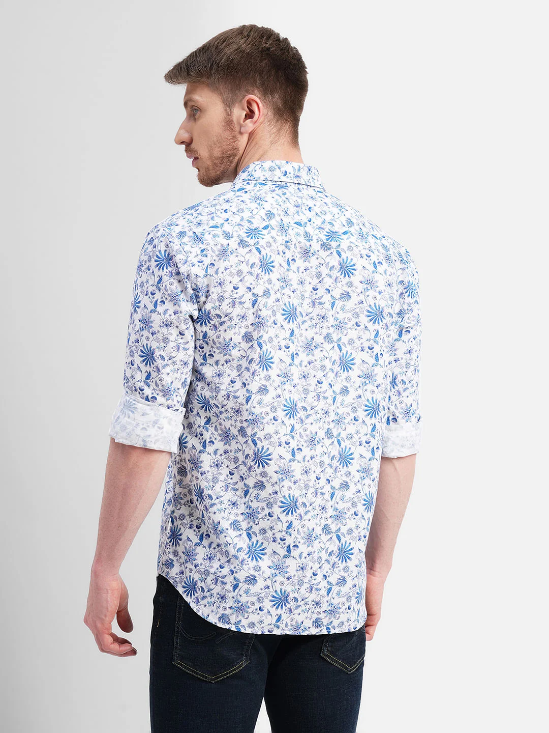White Floral Print Full Sleeves Shirt - Image 4