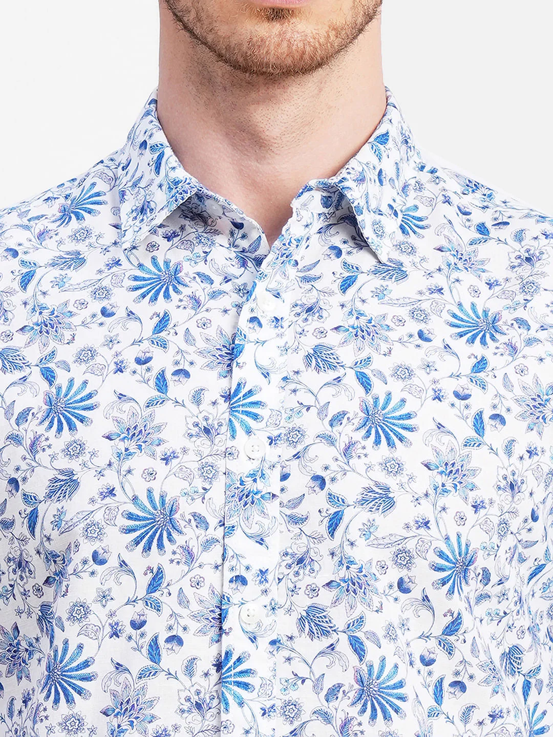 White Floral Print Full Sleeves Shirt - Image 5
