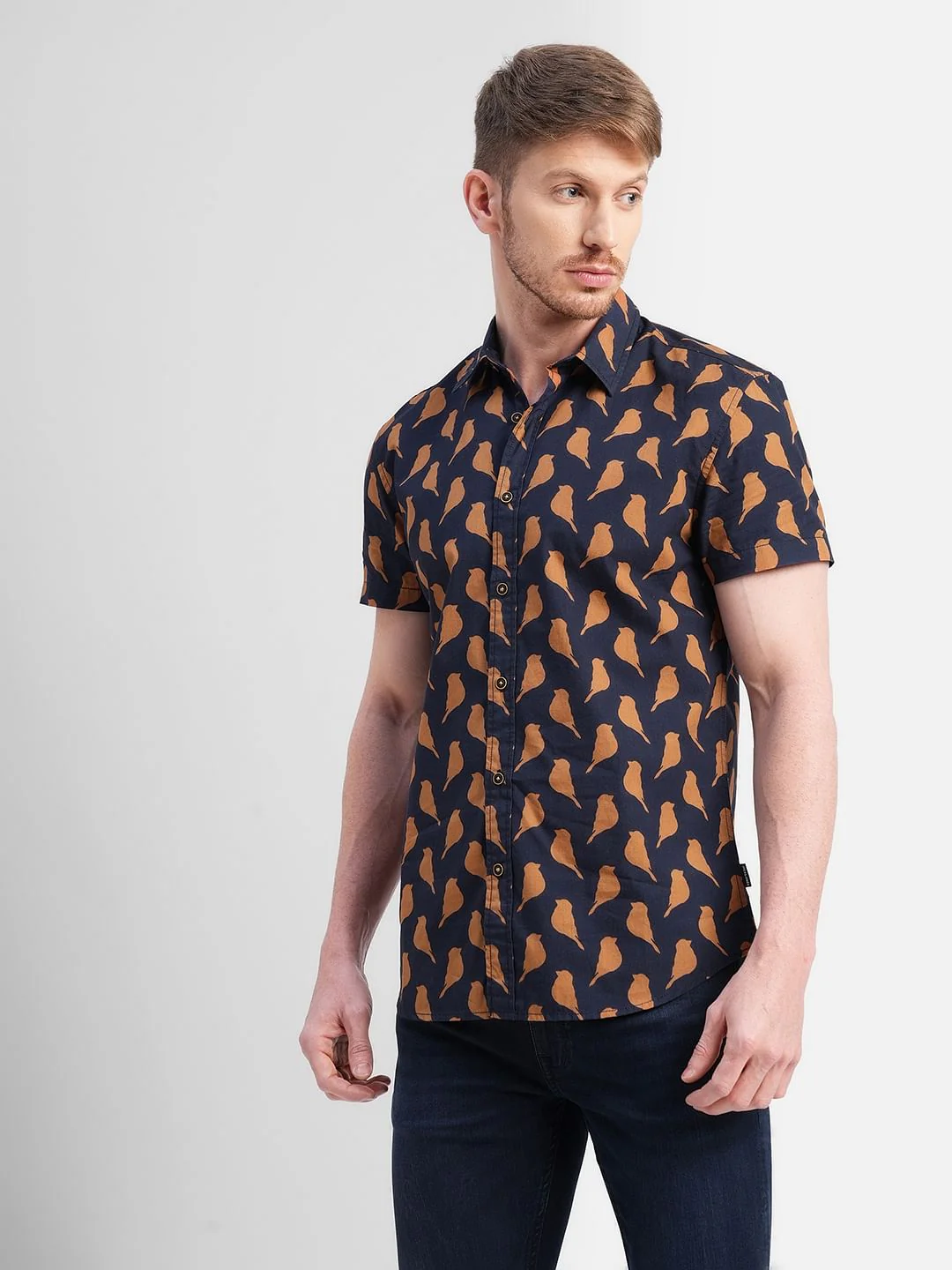 Dark Blue Printed Short Sleeves Shirt - Image 2