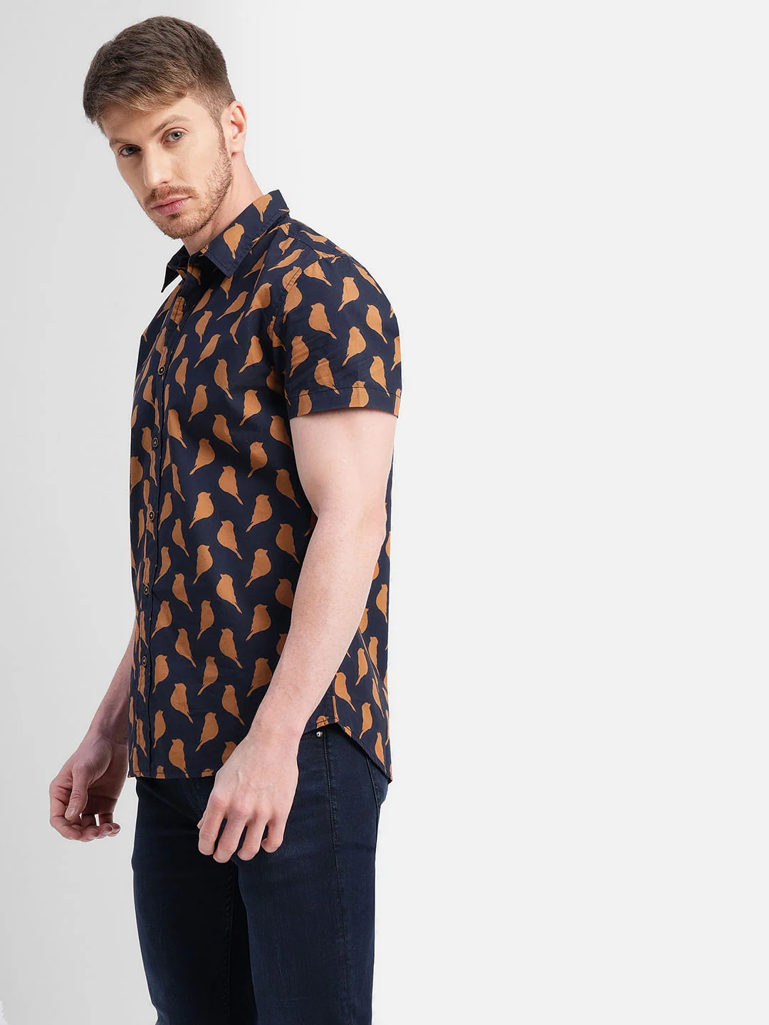 Dark Blue Printed Short Sleeves Shirt - Image 3