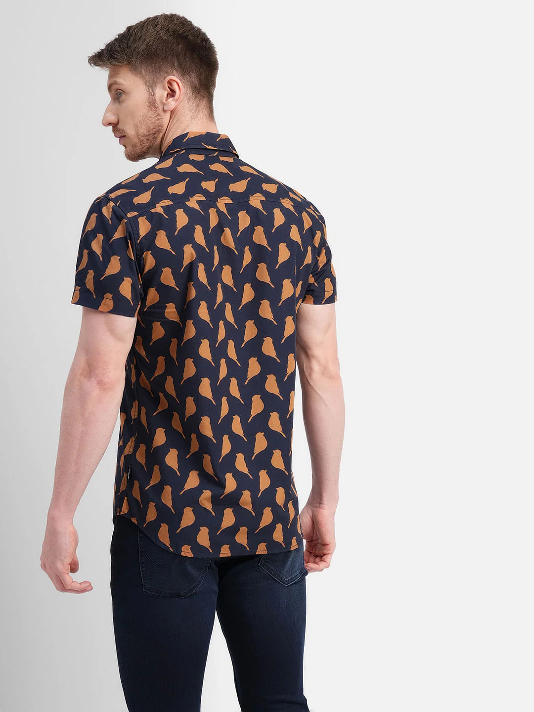Dark Blue Printed Short Sleeves Shirt - Image 4