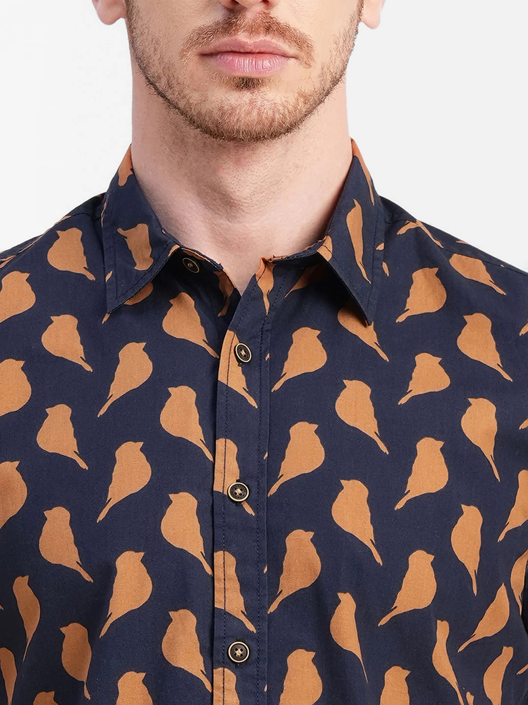 Dark Blue Printed Short Sleeves Shirt - Image 5