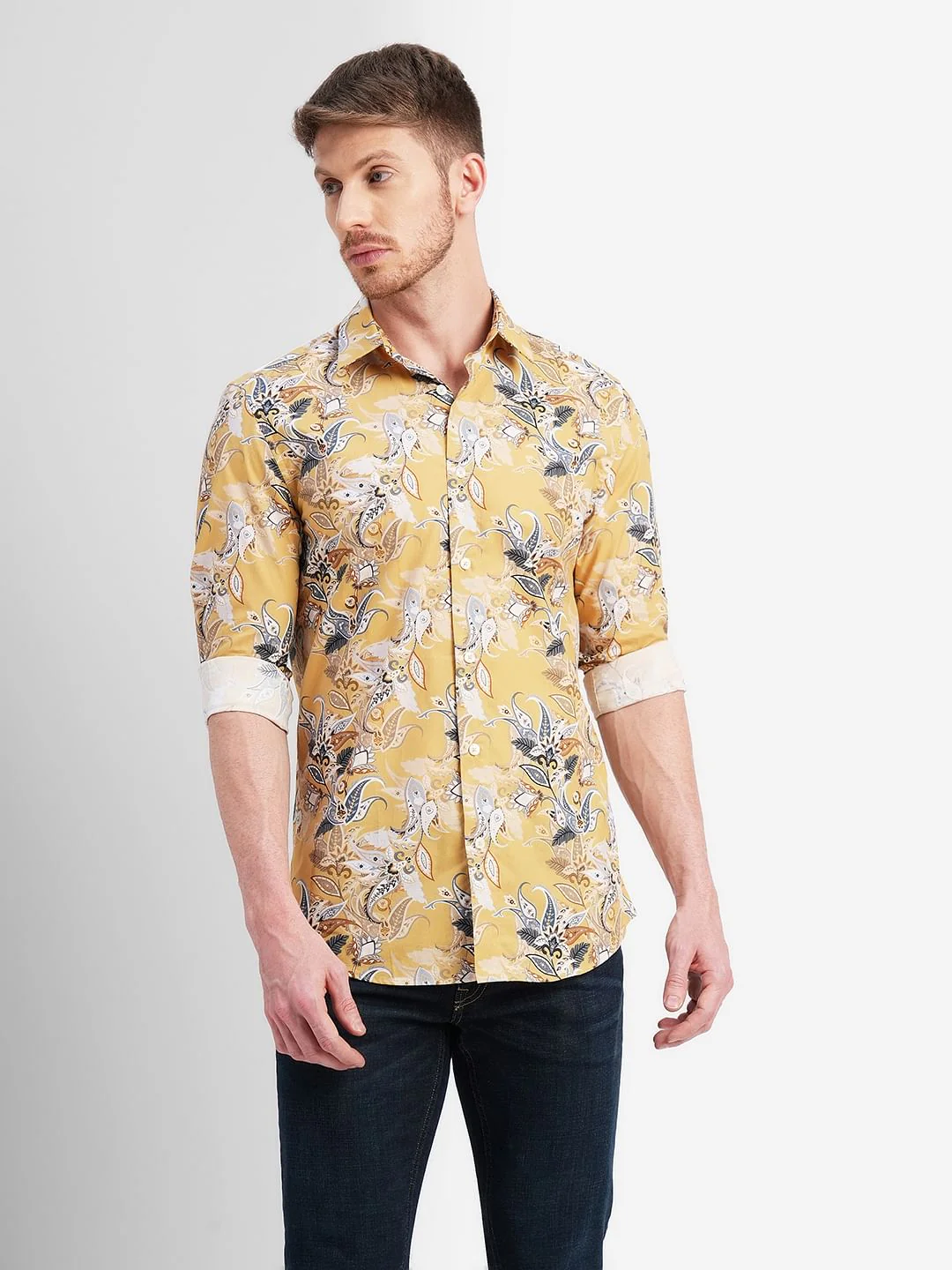 Yellow Floral Full Sleeves Shirt - Image 2