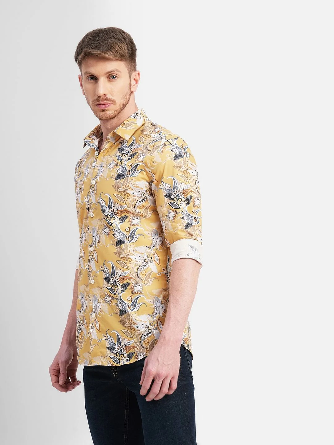Yellow Floral Full Sleeves Shirt - Image 3
