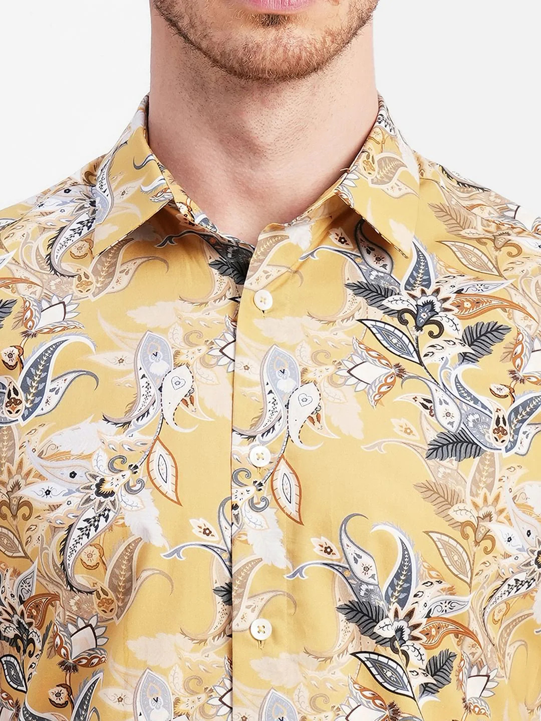 Yellow Floral Full Sleeves Shirt - Image 5