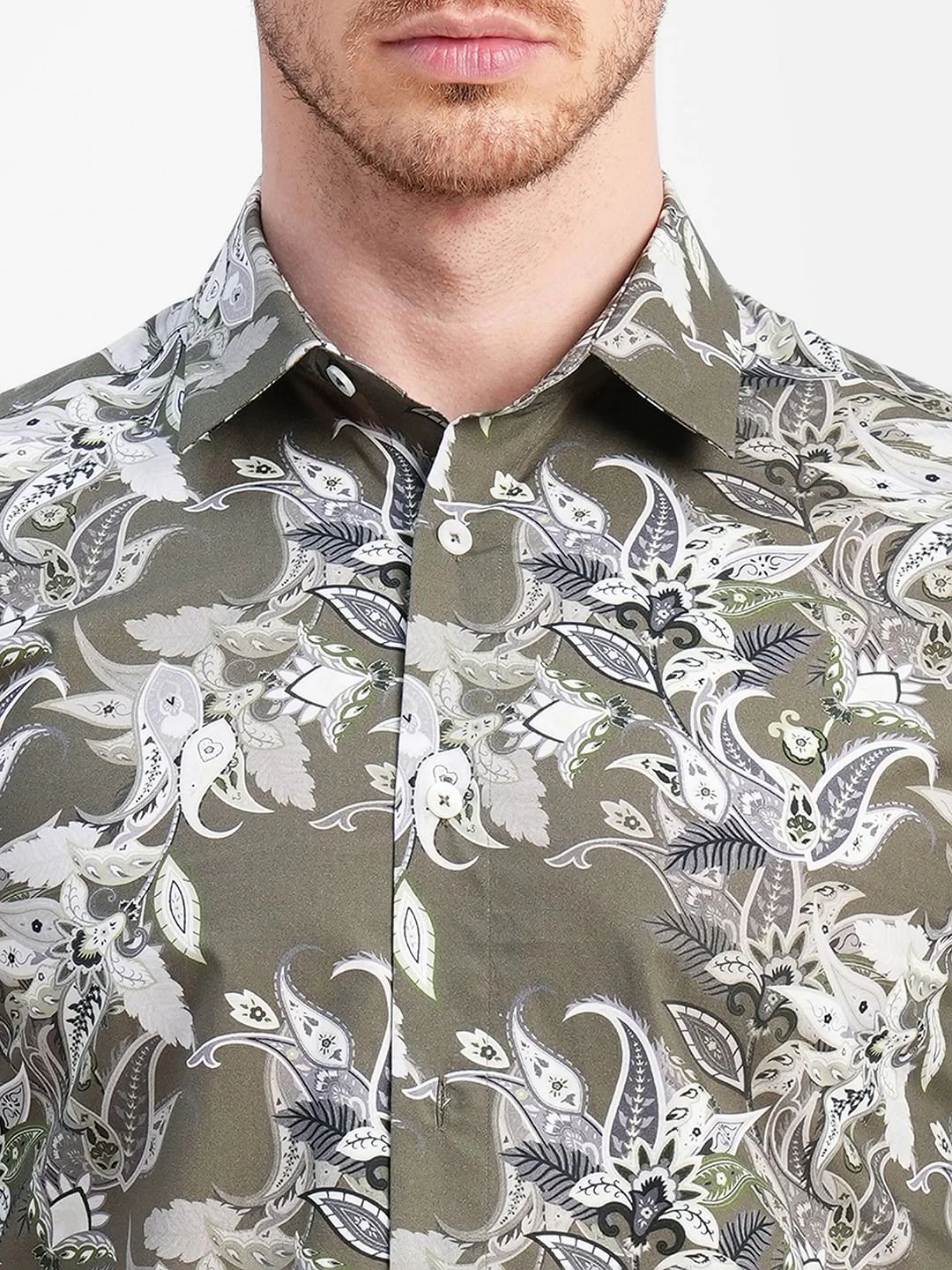 Green Floral Print Full Sleeves Shirt - Image 5
