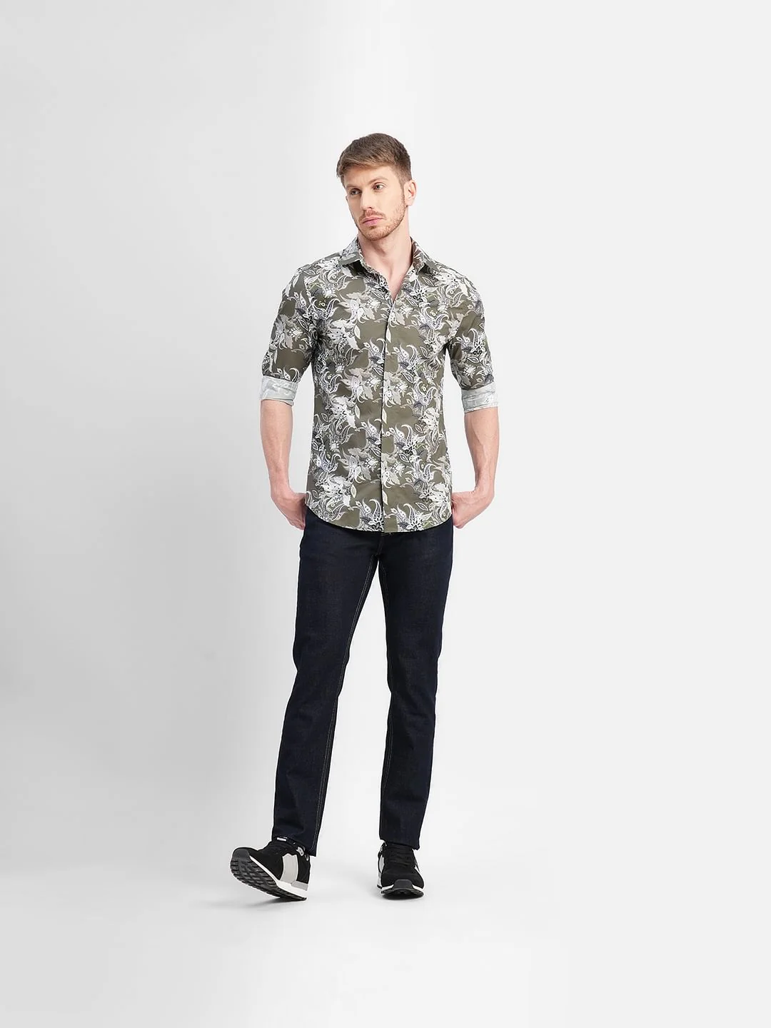 Green Floral Print Full Sleeves Shirt - Image 6