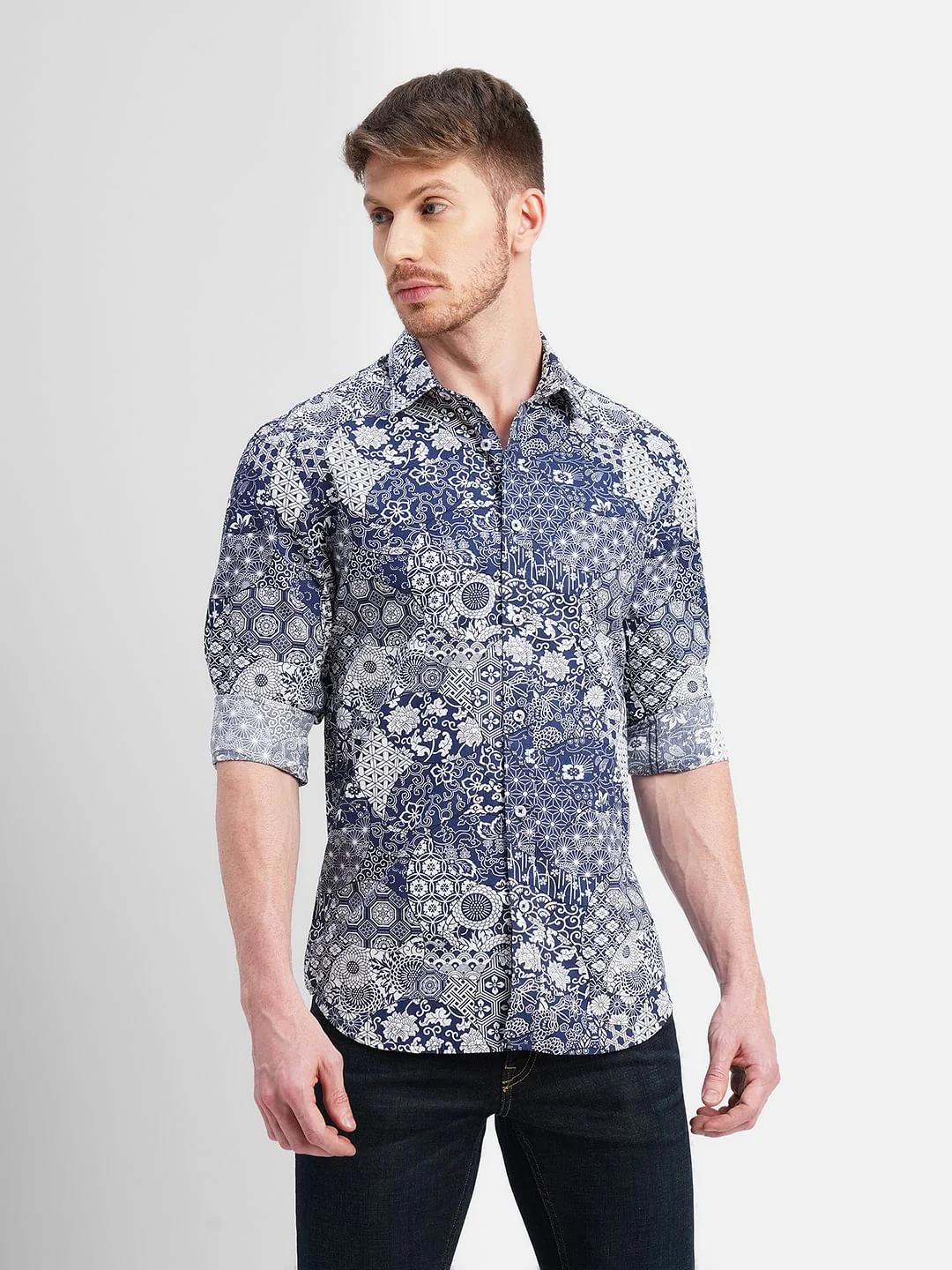 Blue All Over Print Full Sleeves Shirt - Image 2