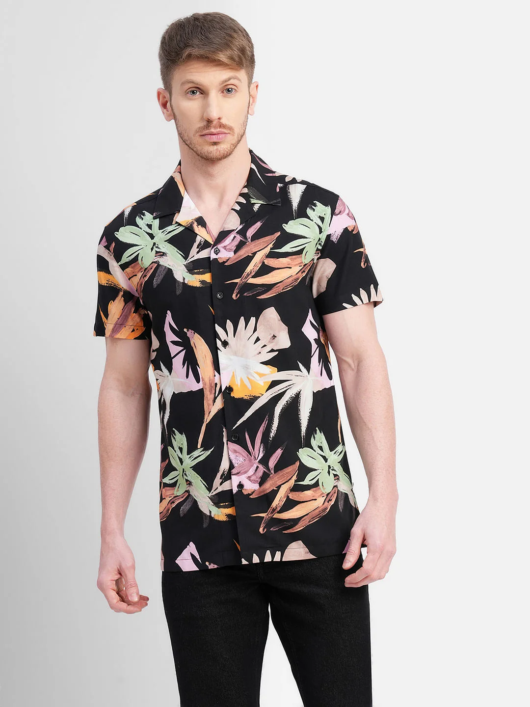 Black Printed Short Sleeves Shirt - Image 2