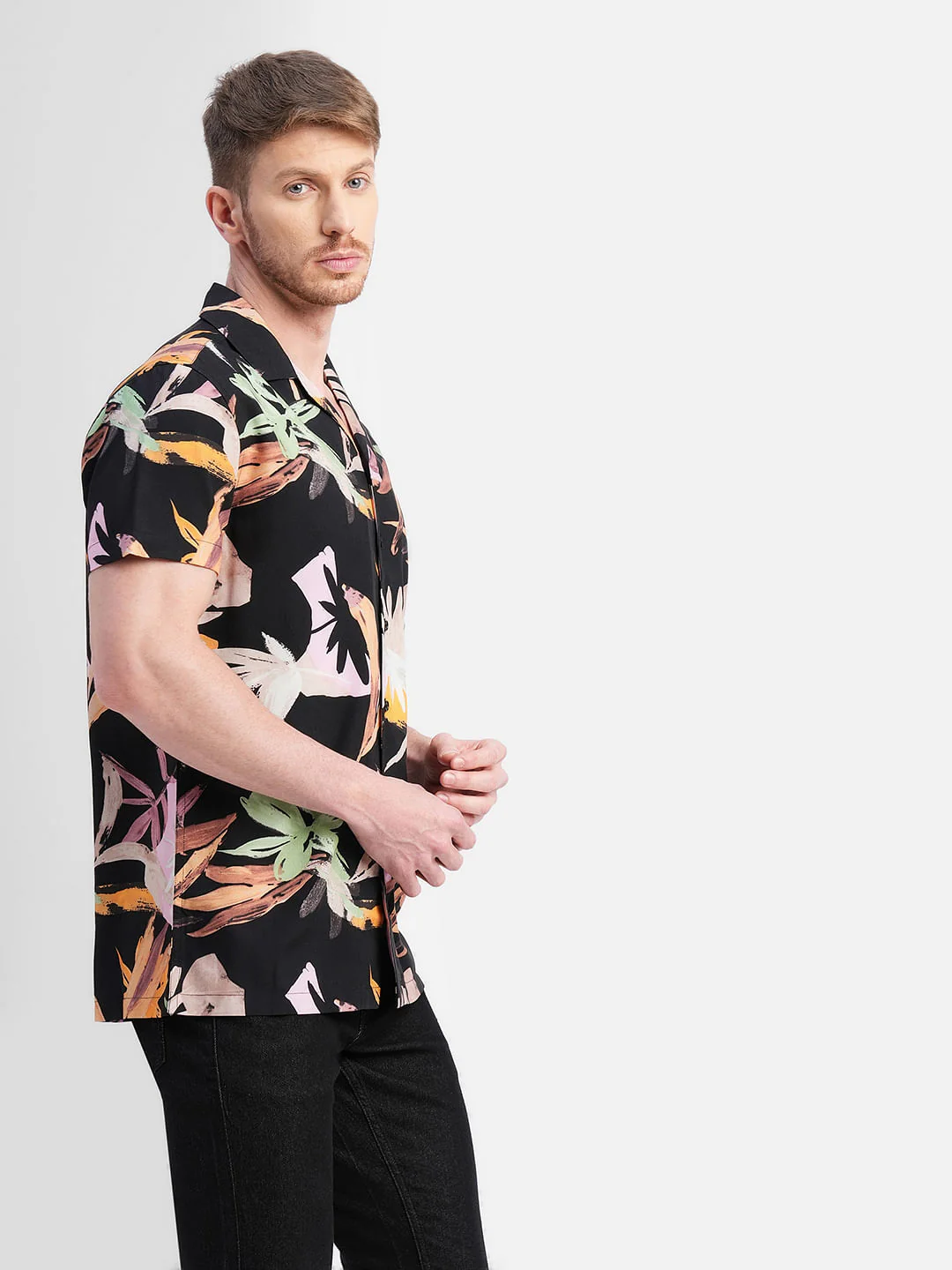 Black Printed Short Sleeves Shirt - Image 3