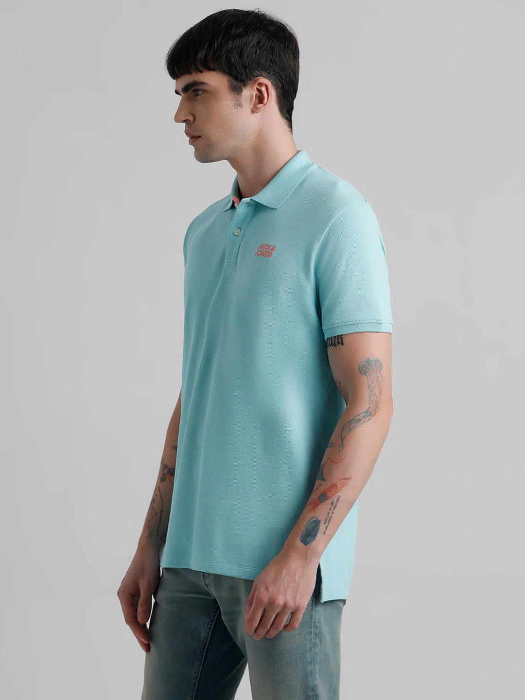Blue Contrast Inner Neck Polo T-shirt - Image 3