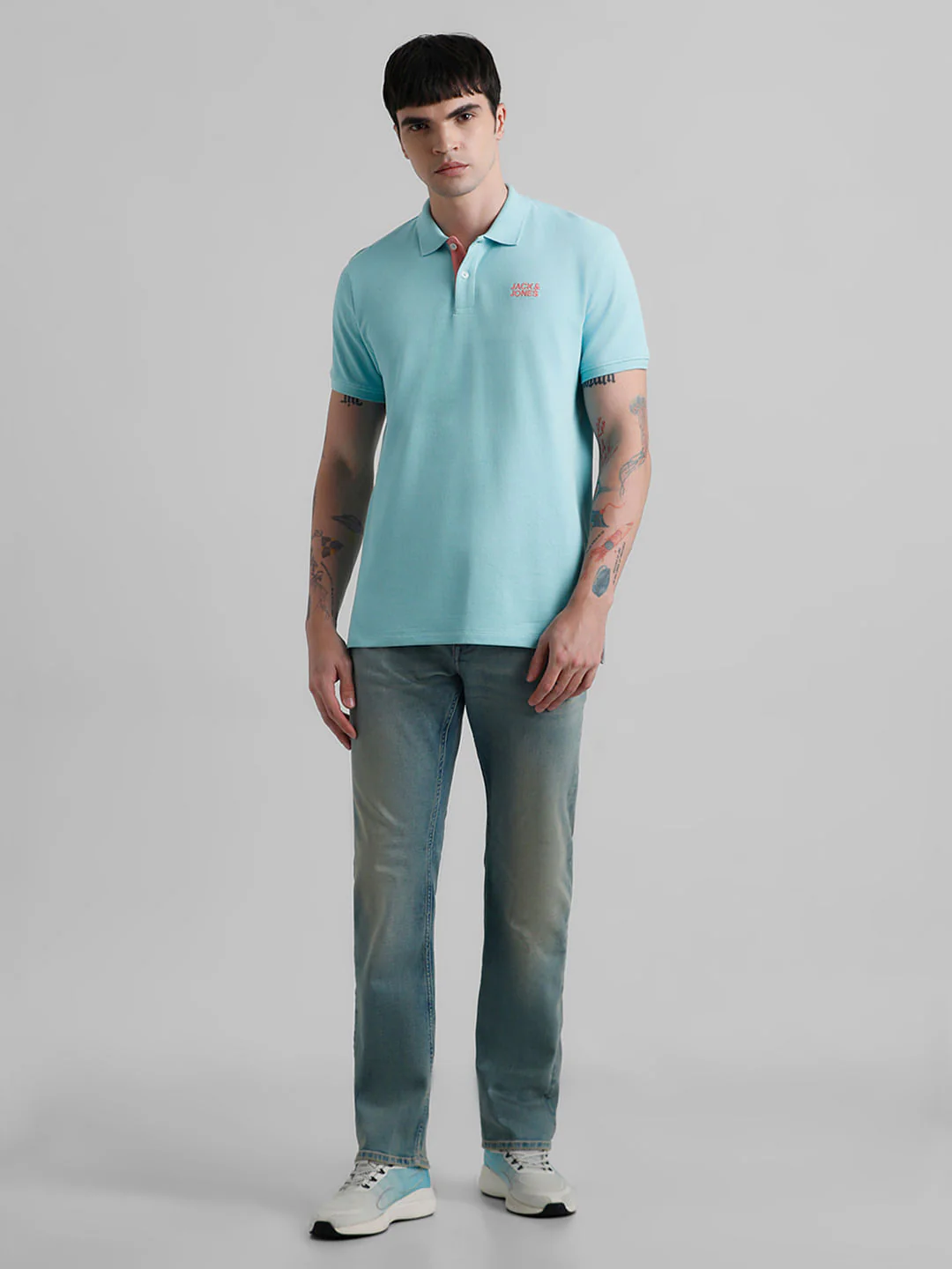 Blue Contrast Inner Neck Polo T-shirt - Image 6