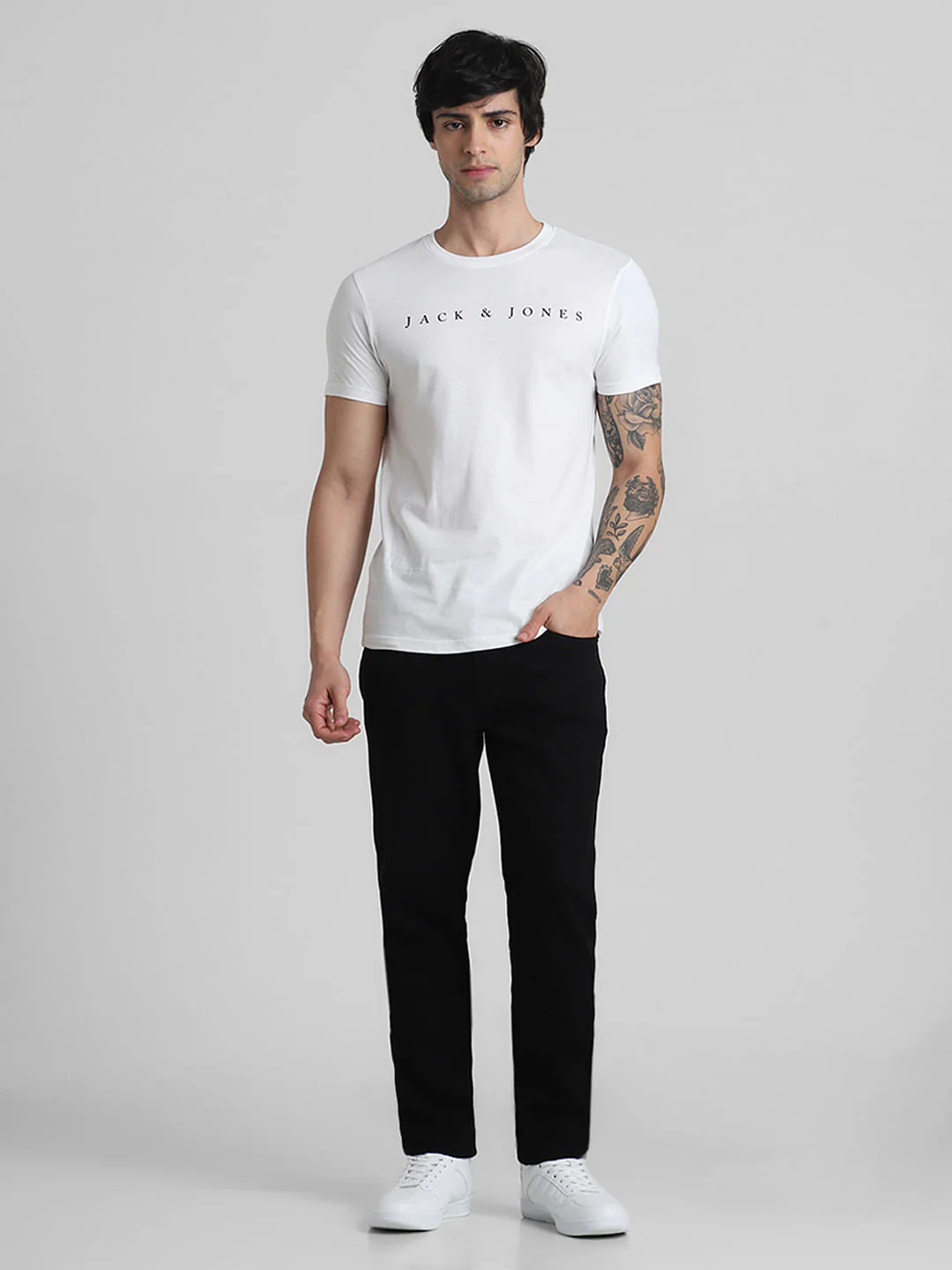White Logo Text Crew Neck T-shirt - Image 6