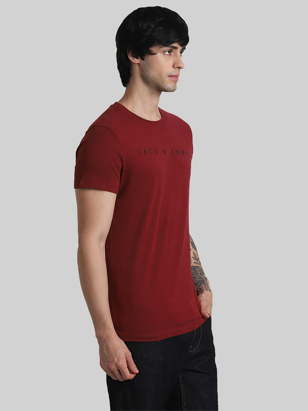 Dark Red Logo Text Crew Neck T-shirt - Image 3
