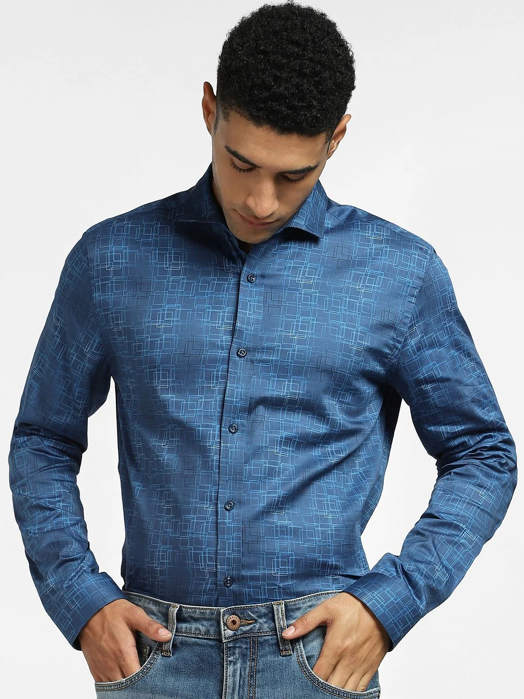 Blue Abstract Print Full Sleeves Shirt - Image 2