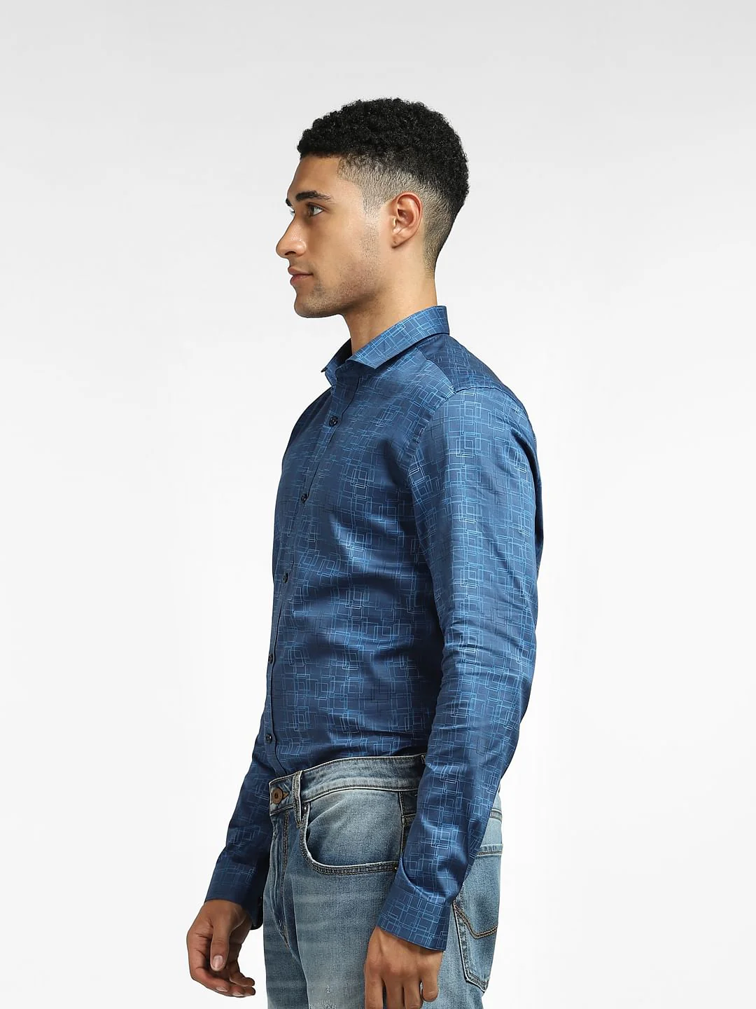 Blue Abstract Print Full Sleeves Shirt - Image 3