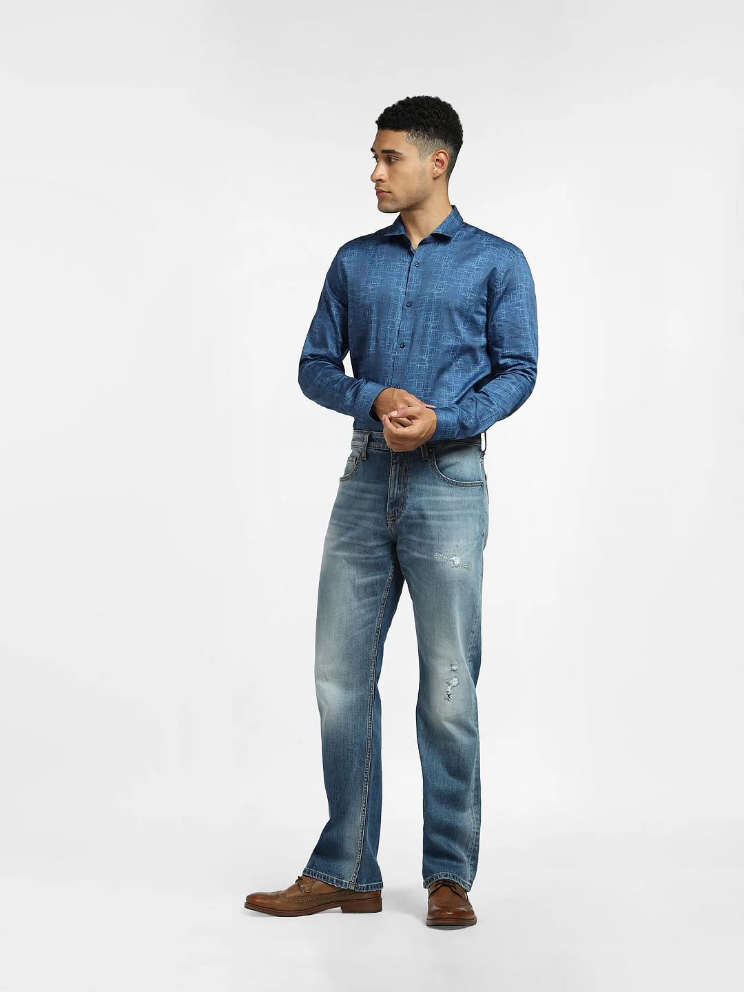 Blue Abstract Print Full Sleeves Shirt - Image 6