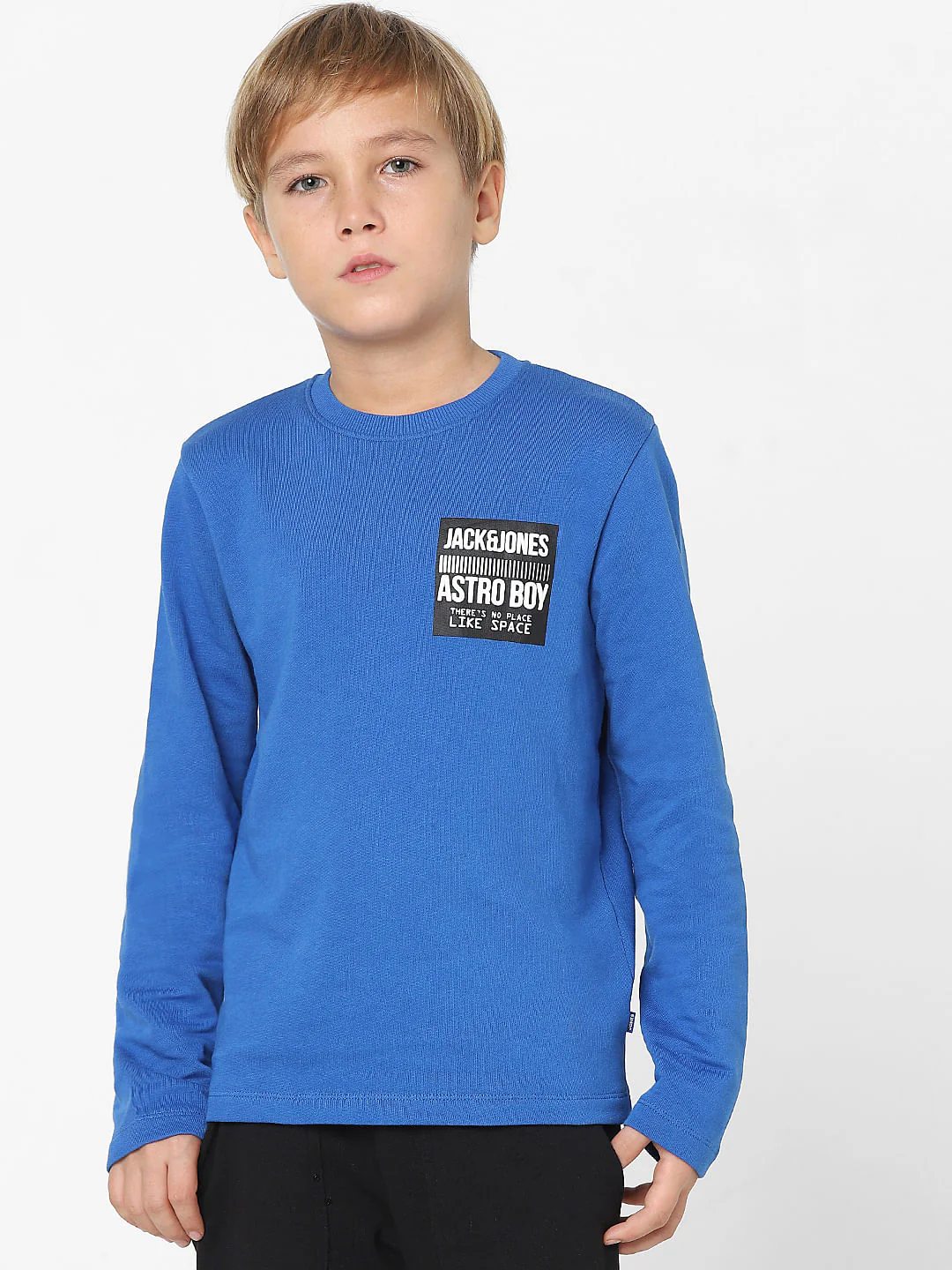Boys Blue Patch Text Print Sweatshirt - Image 2