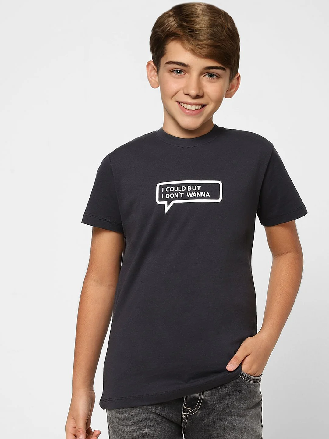 Boys Black Slogan Print Crew Neck T-shirt - Image 2