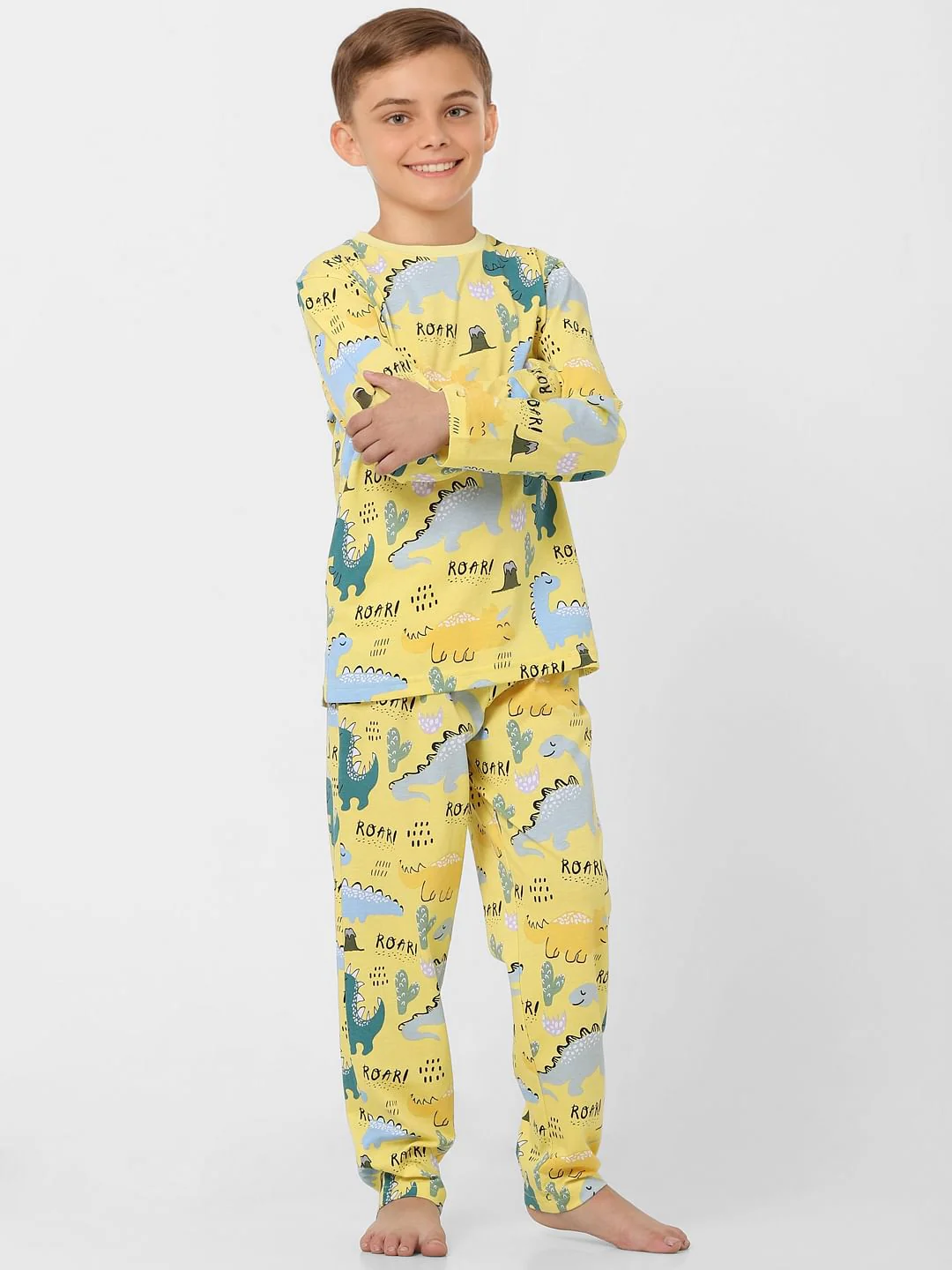Boys Yellow Printed Sleepwear Set