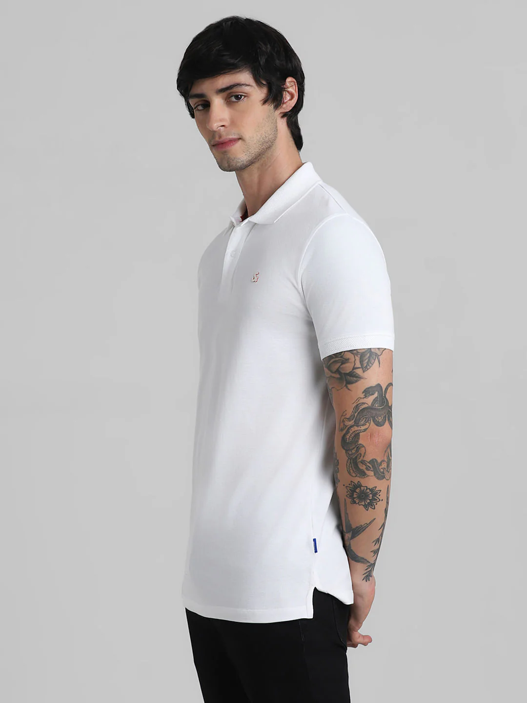 White Solid Polo Neck T-shirt - Image 3