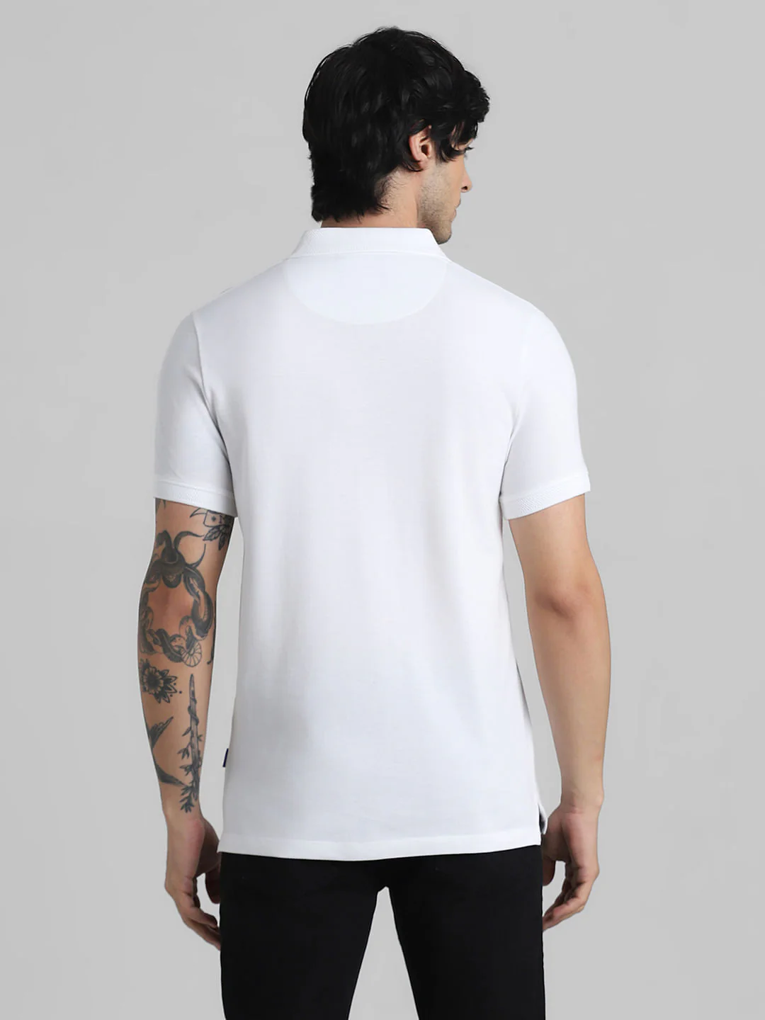 White Solid Polo Neck T-shirt - Image 4