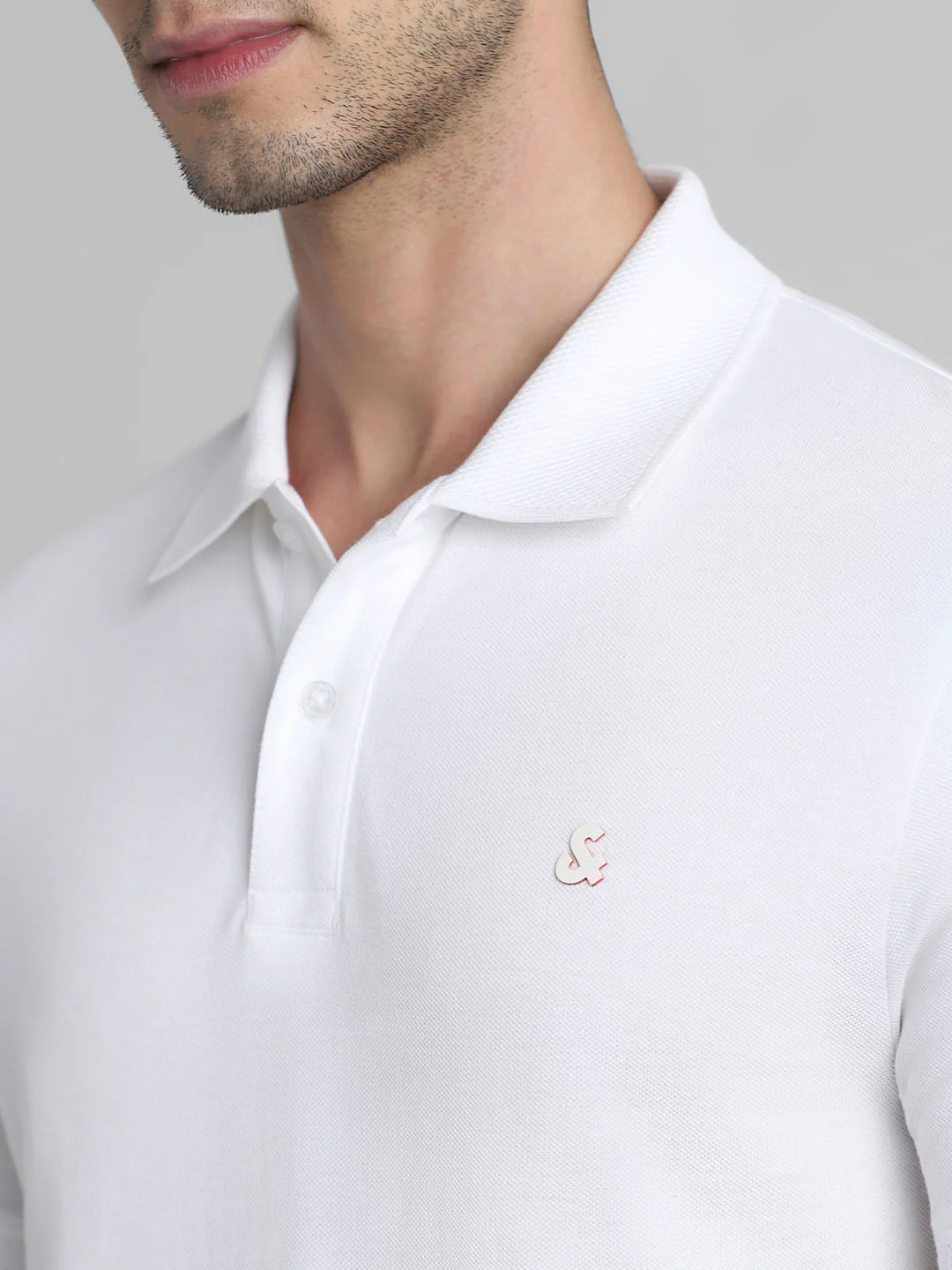 White Solid Polo Neck T-shirt - Image 5