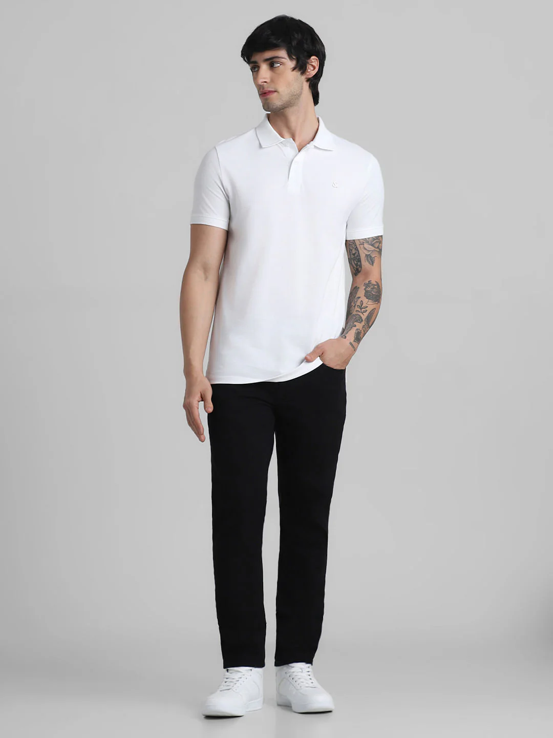 White Solid Polo Neck T-shirt - Image 6