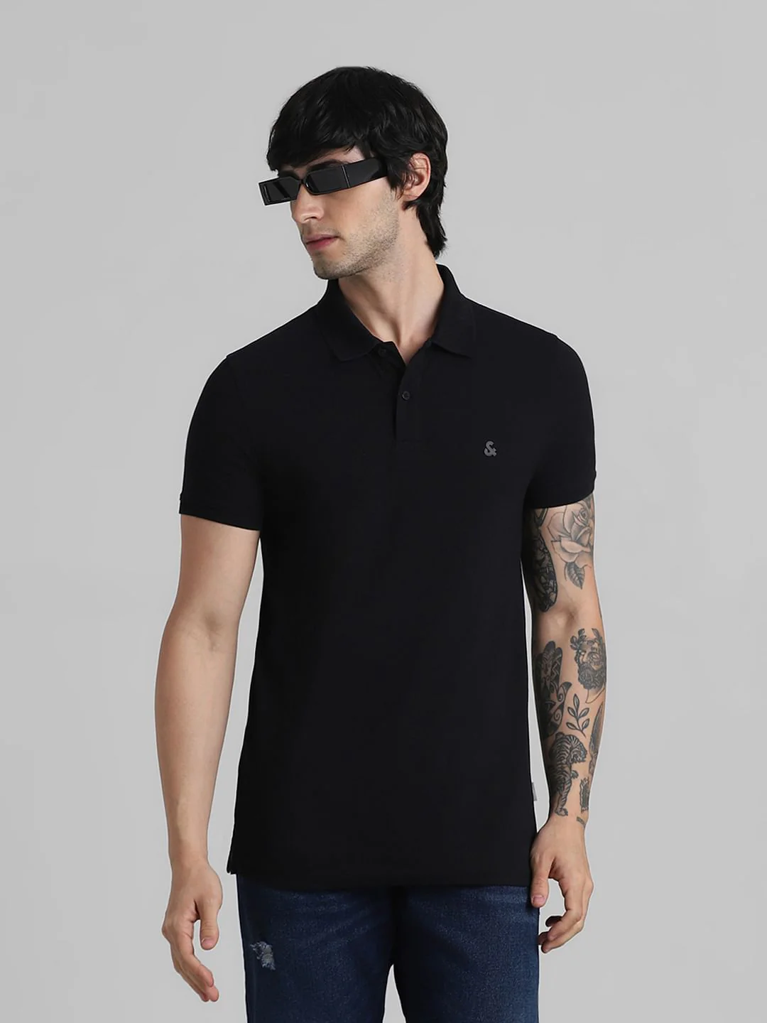 Black Solid Polo Neck T-shirt