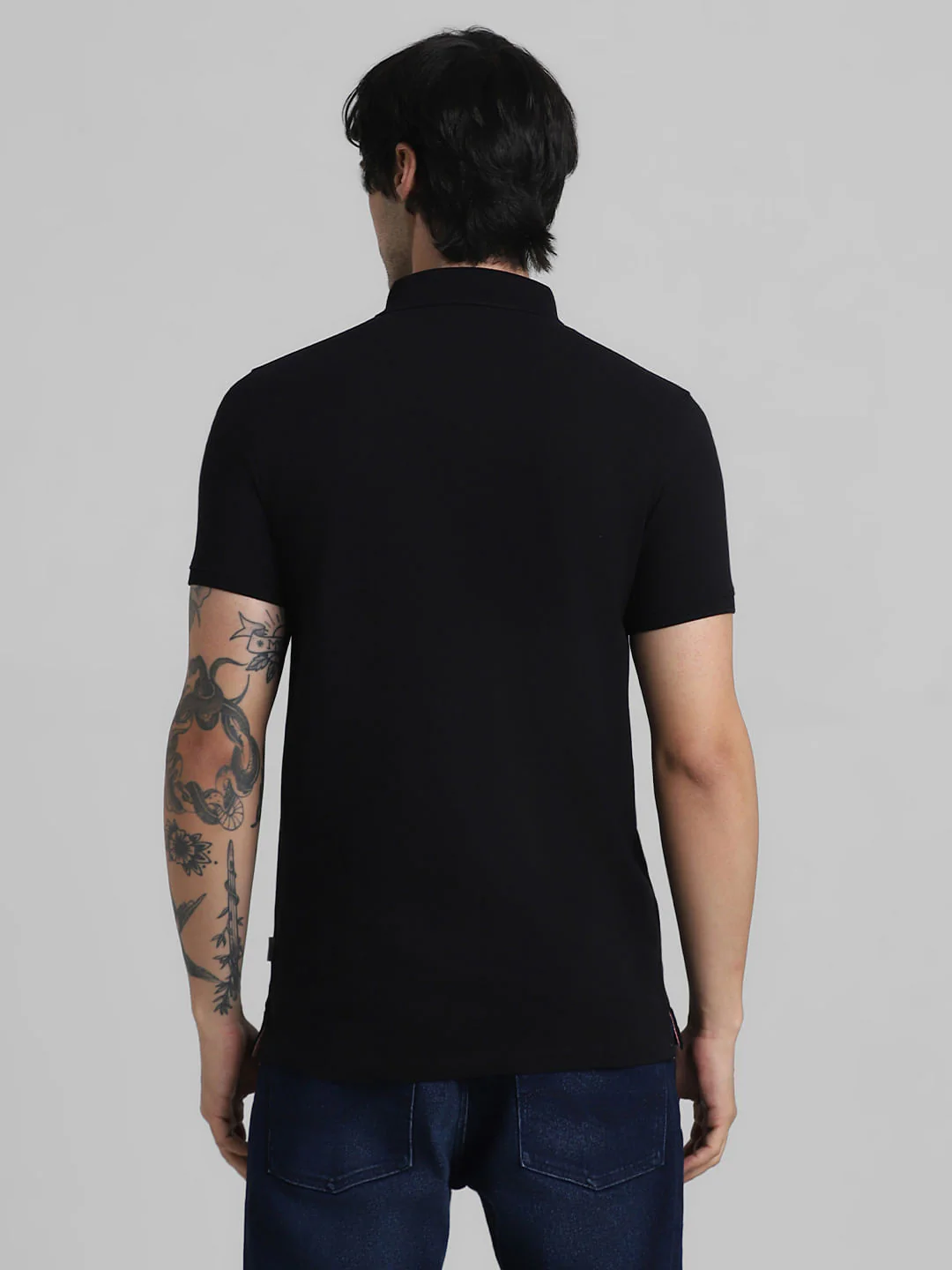 Black Solid Polo Neck T-shirt - Image 4