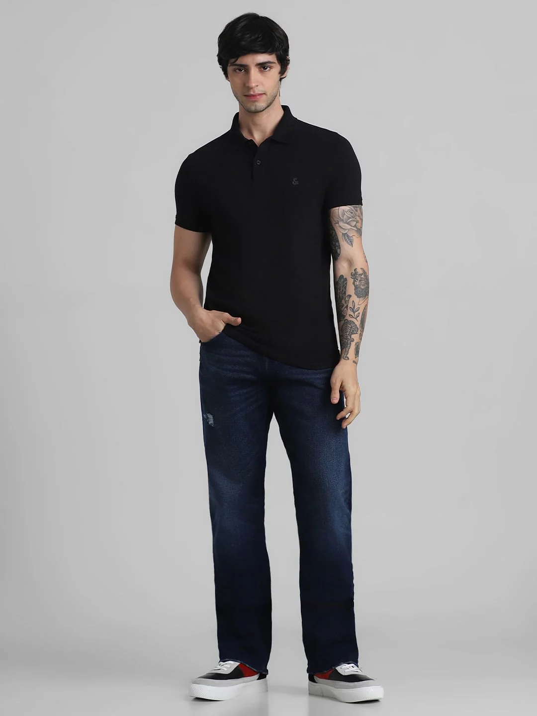 Black Solid Polo Neck T-shirt - Image 6