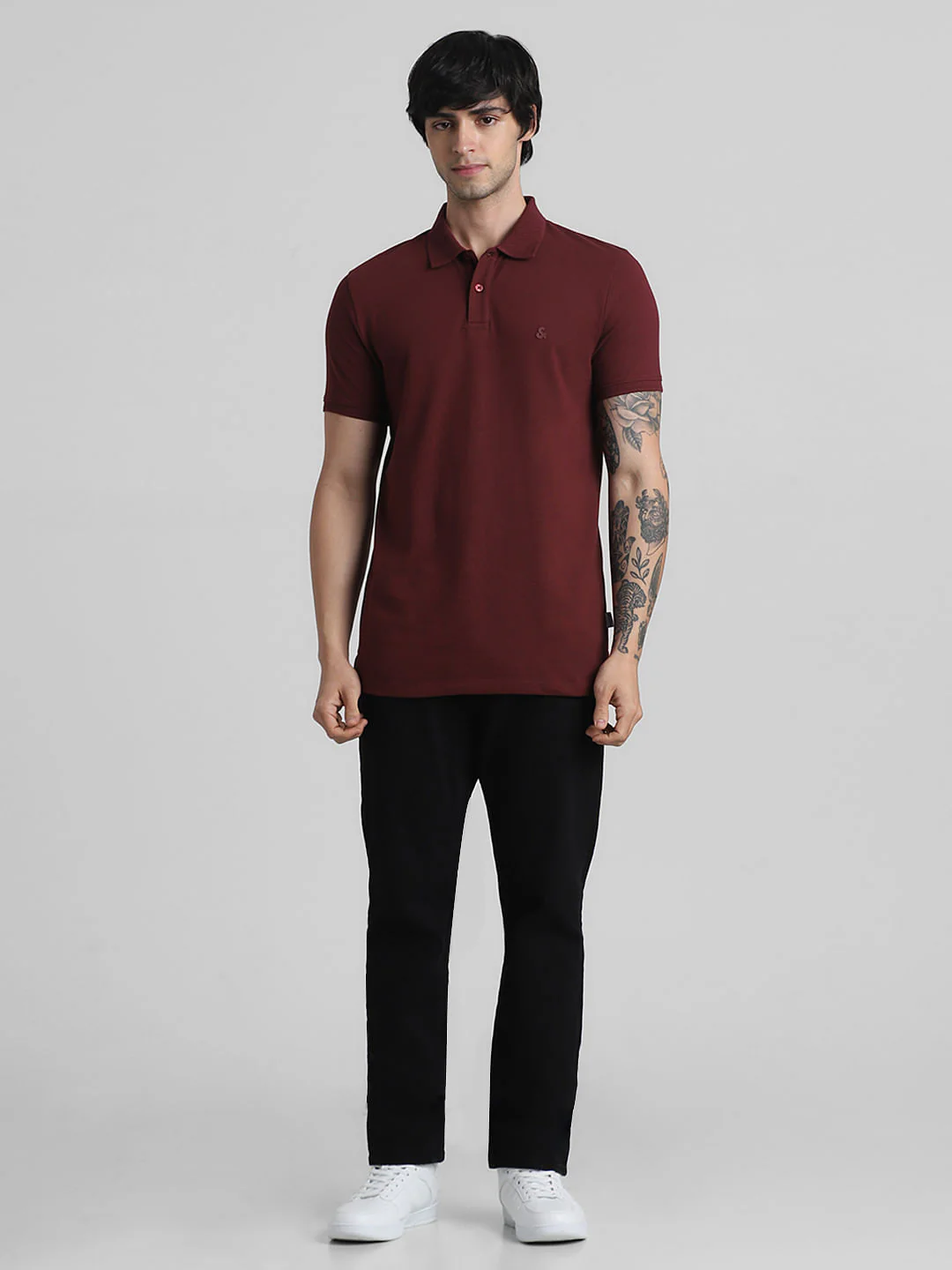 Maroon Solid Polo Neck T-shirt - Image 6
